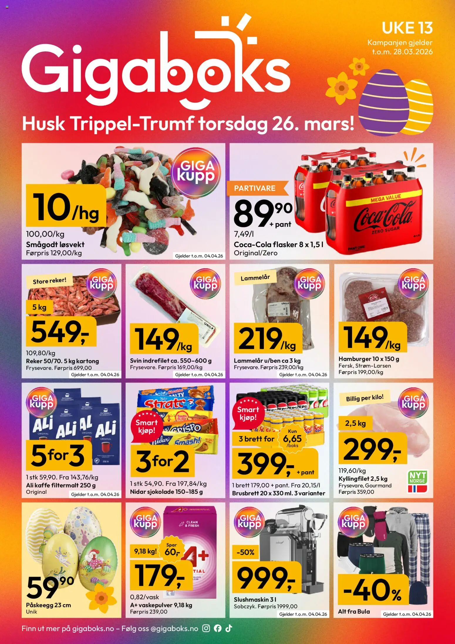 {H1} | Side: 1 | Produkter: Sjokolade, Hamburger, Smågodt, Reker