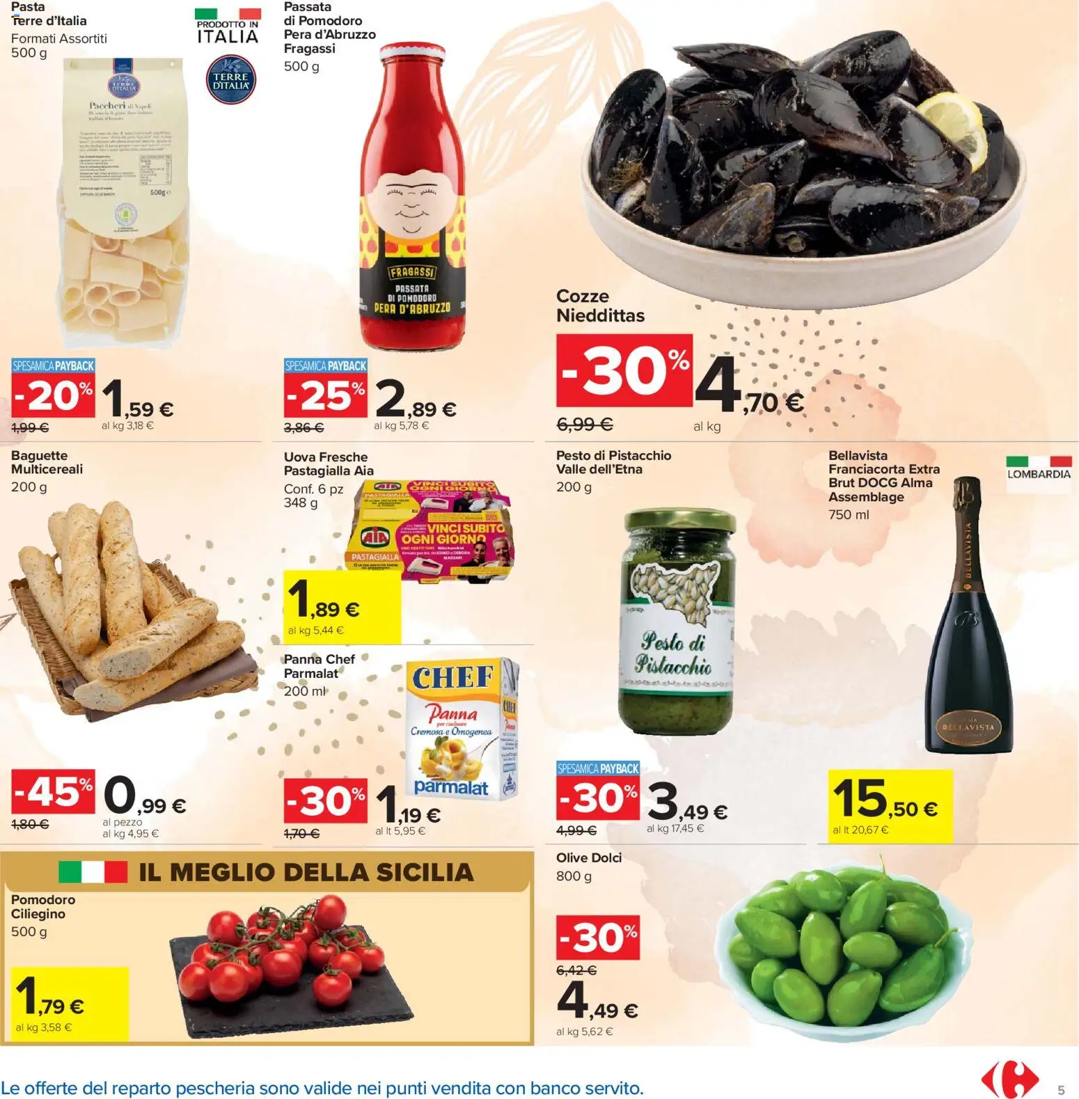 Volantino Carrefour del 24.03.2026 | Pagina: 5 | Prodotti: Cozze, Pomodoro, Pesto, Paccheri