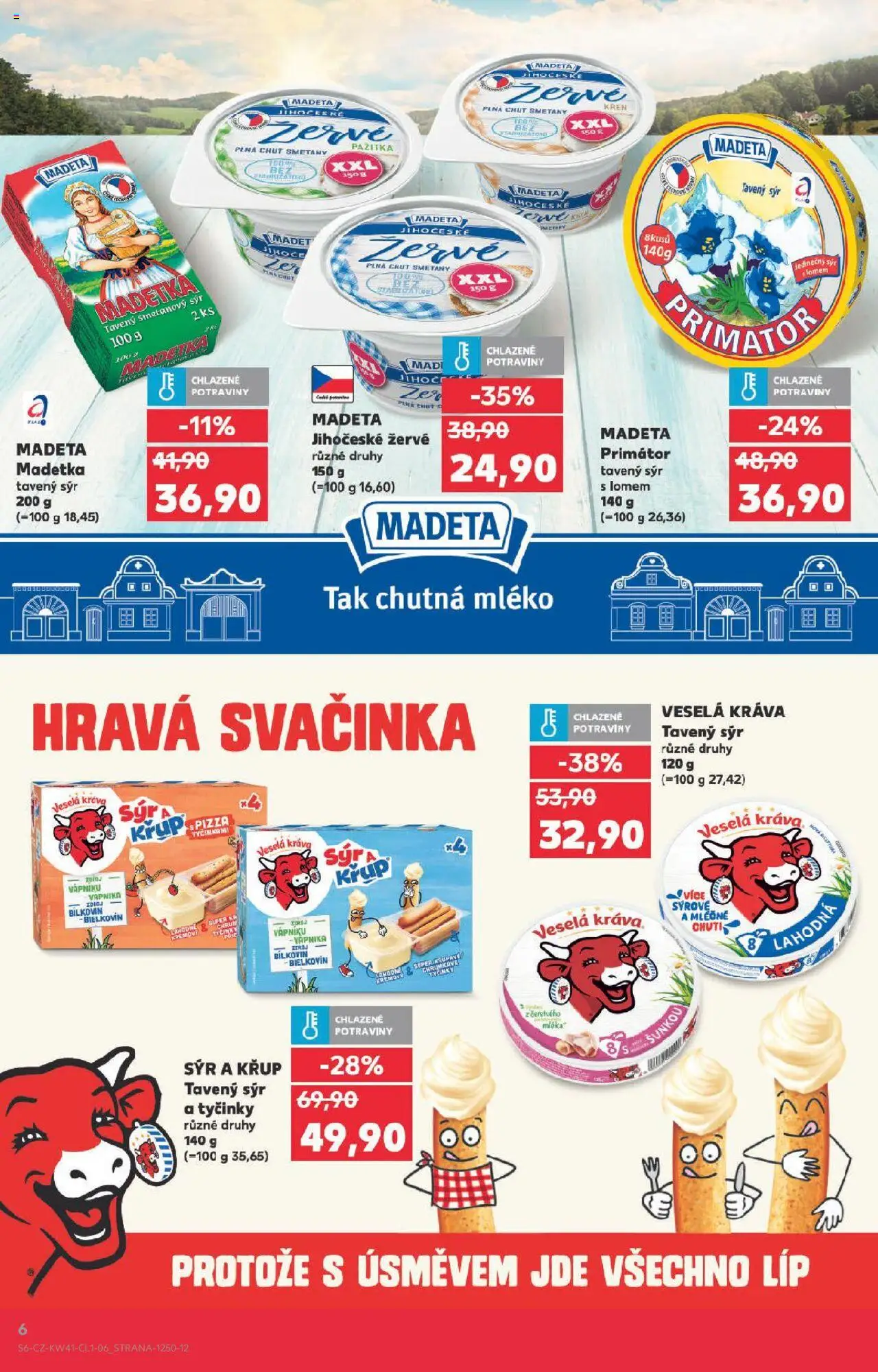 Kaufland leták - Praha 4 od 08.10.2025 | Strana: 6 | Produkty: Tavený sýr, Činky, Tyčinky, Smetanový sýr