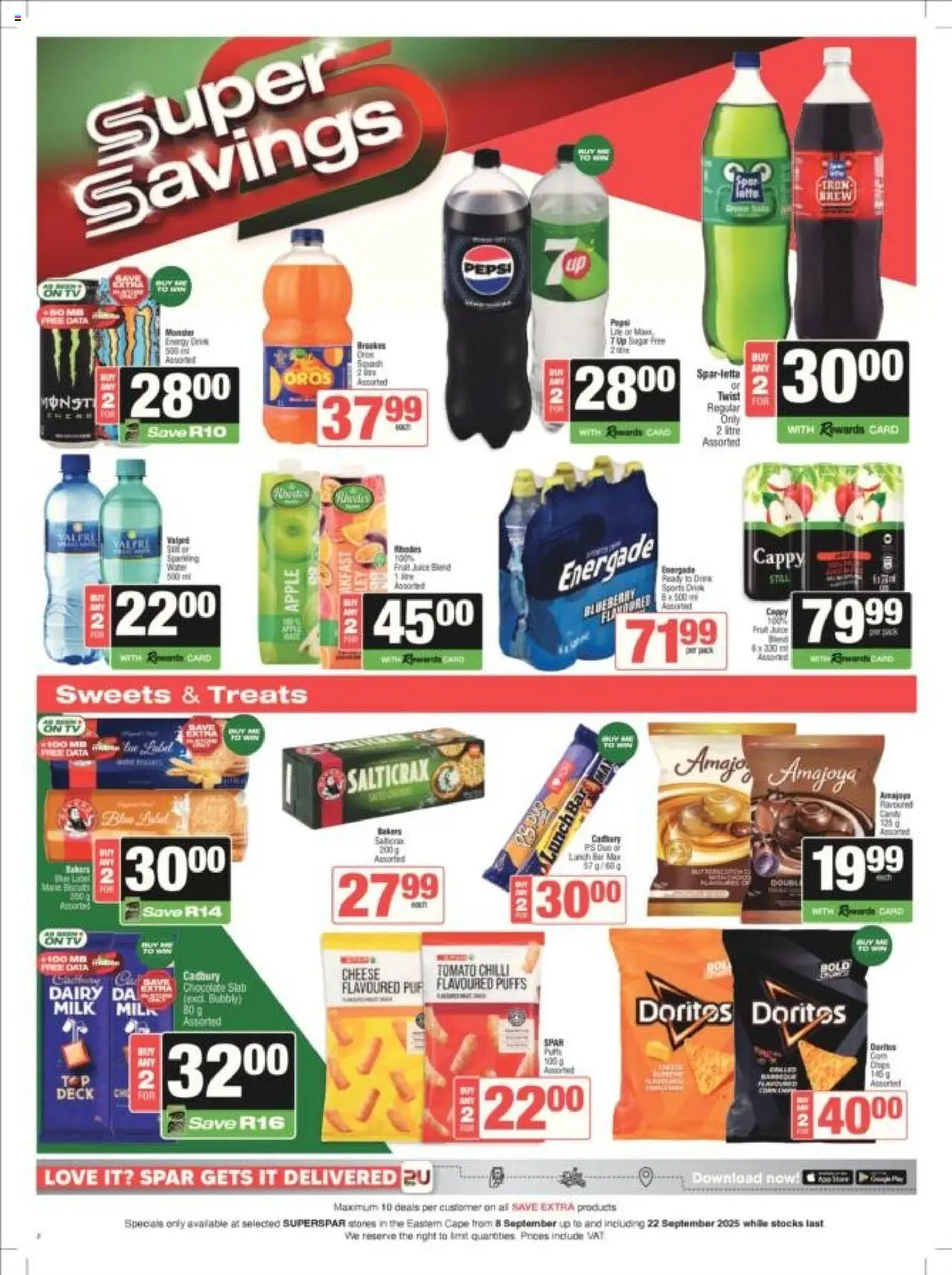New Superspar catalogue – valid from 08.09.2025 | Page: 2 | Products: Sweets, Data, Milk, Juice
