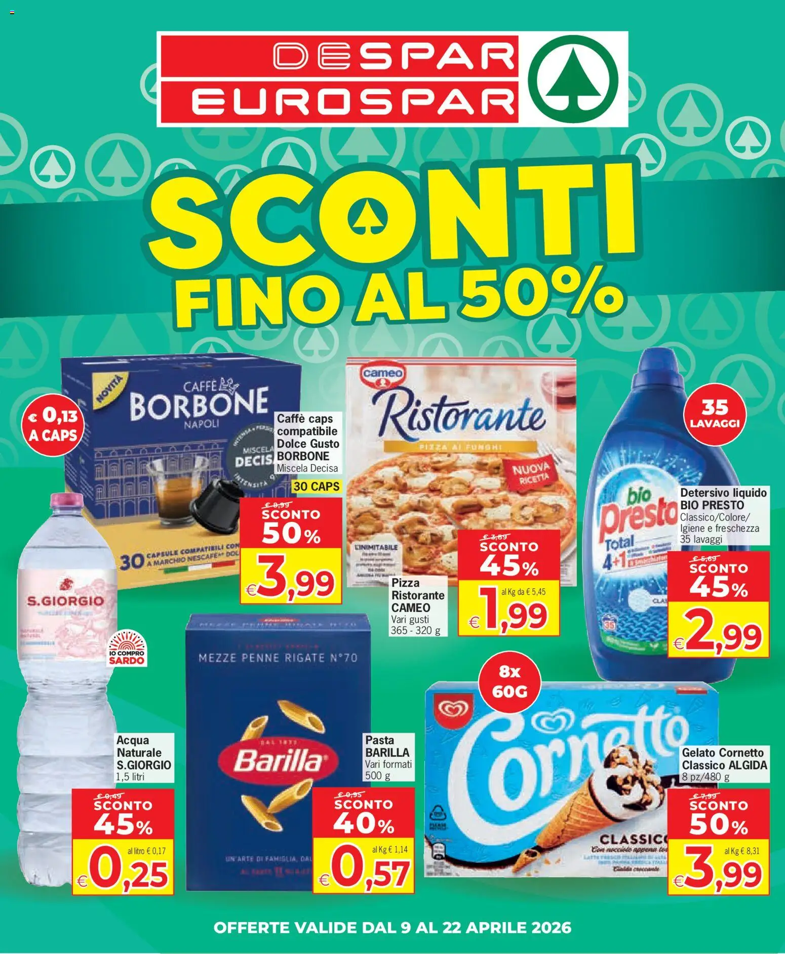 Volantino Eurospar del 09.04.2026 | Pagina: 1 | Prodotti: Paté, Caffè, Pasta, Penne