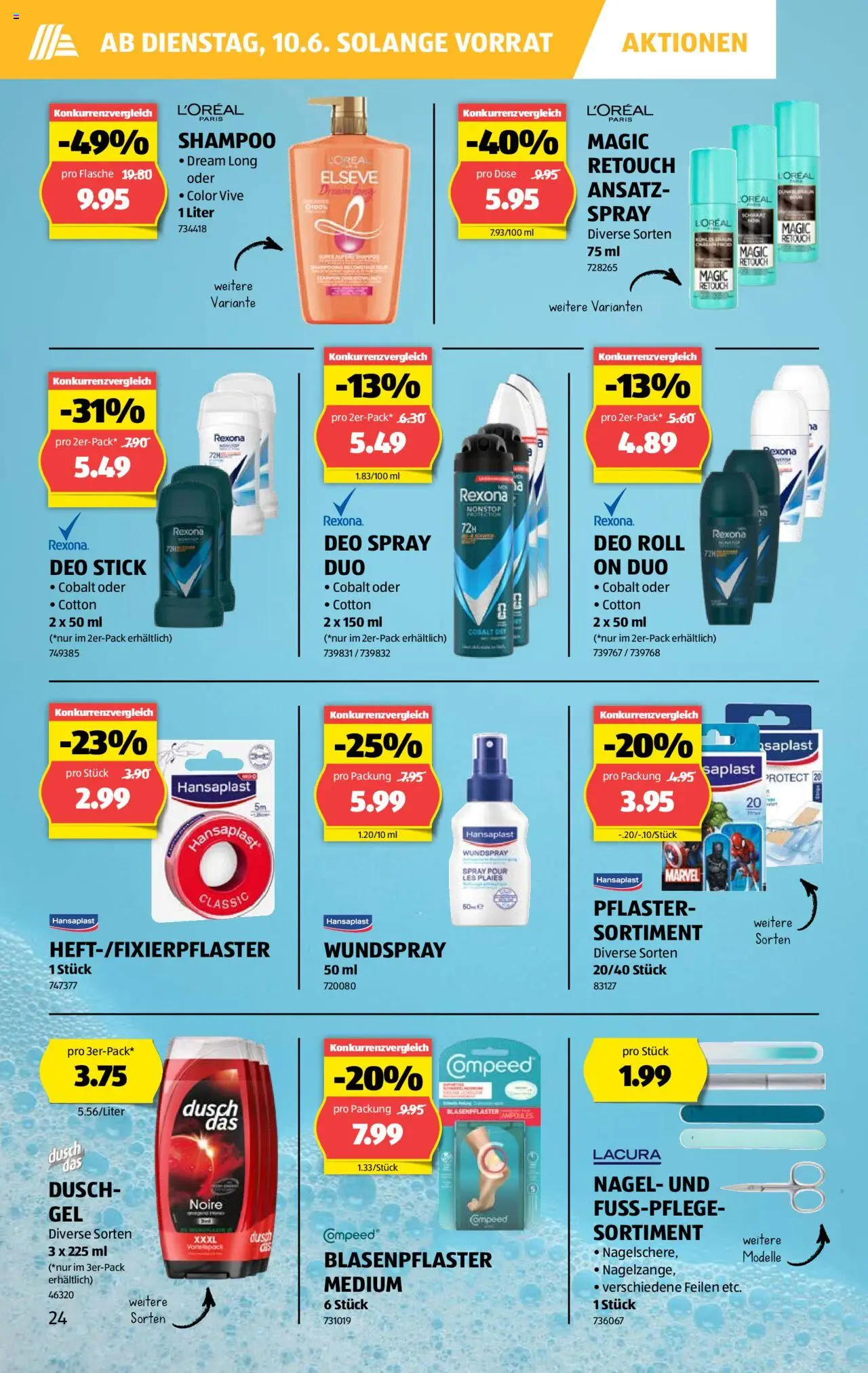 Aldi Aktionen ab 05.06.2025 | Seite: 24 | Produkte: Shampoo, Deodorant, Shower Gel, Deo Stick