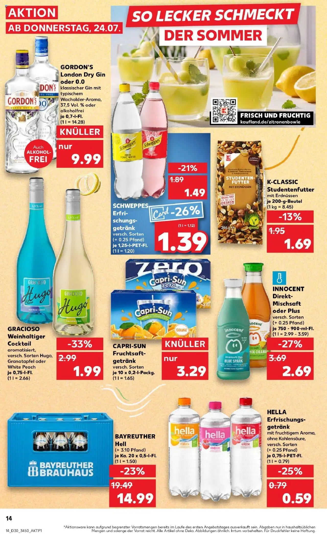 Kaufland prospekt Ilmenau	 - gültig ab dem 24.07.2025 | Seite: 14 | Produkte: Bayreuther hell, Granatapfel, Hella, Gin