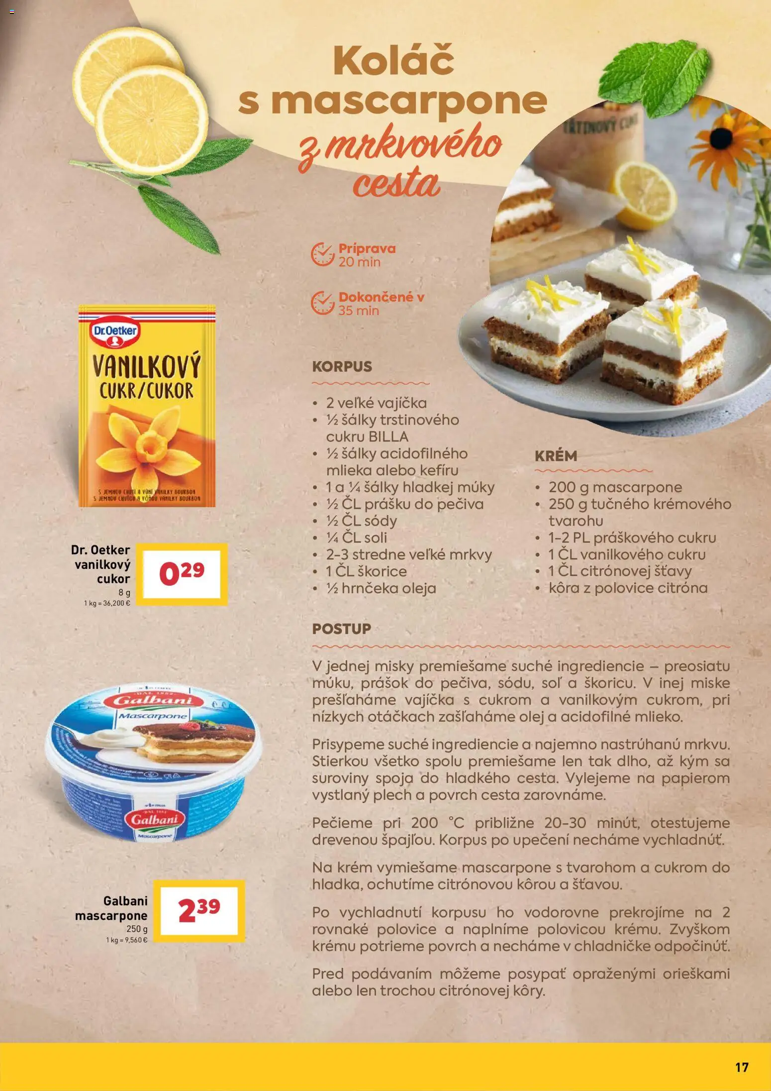 Nové Billa akcie – leták je platný od 29.04.2026 | Strana: 17 | Produkty: Koláč, Bourbon, Cukor, Mascarpone