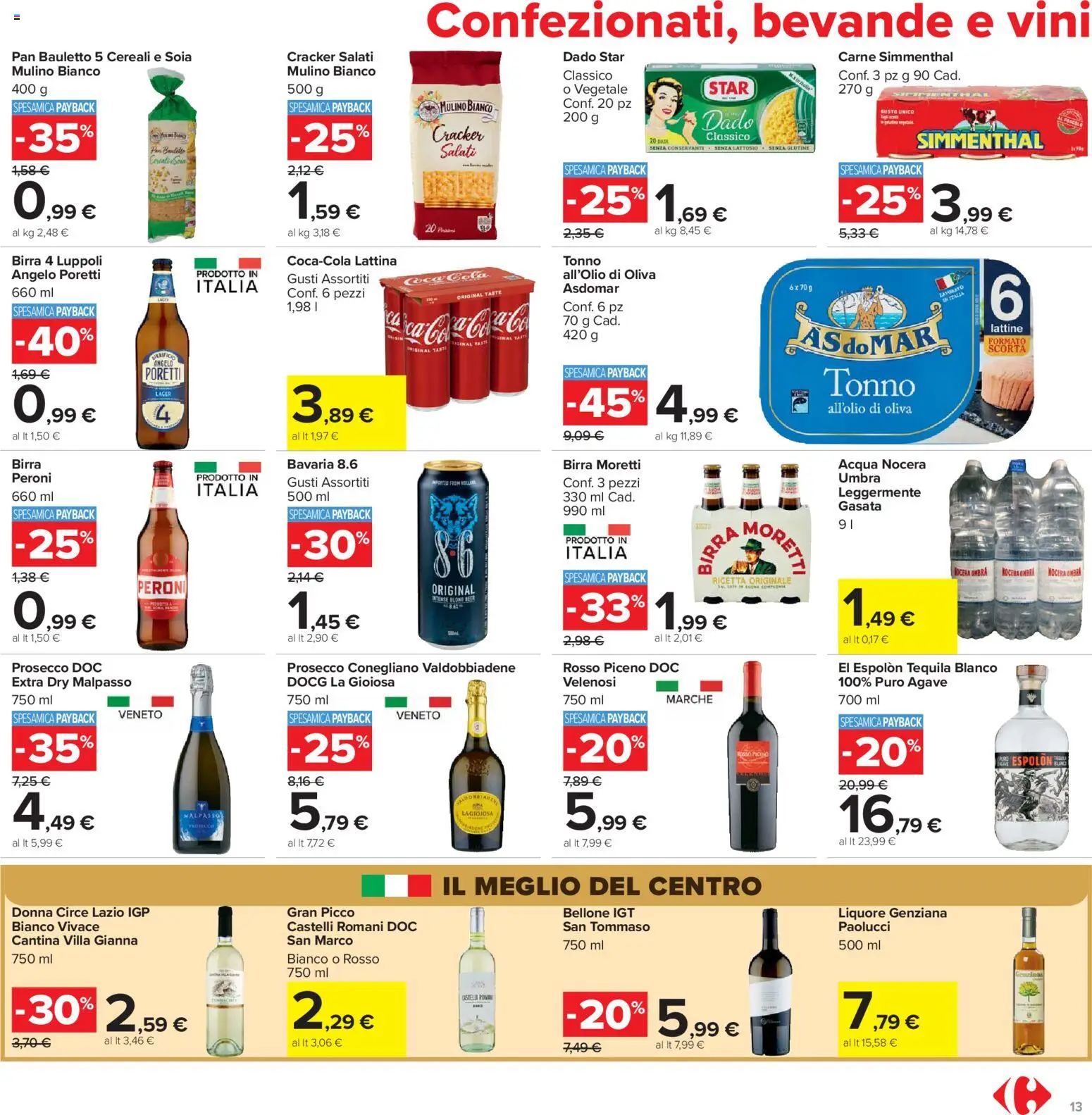 Volantino Carrefour del 07.04.2026 | Pagina: 13 | Prodotti: Acqua, Birra Moretti, Tonno, Liquore