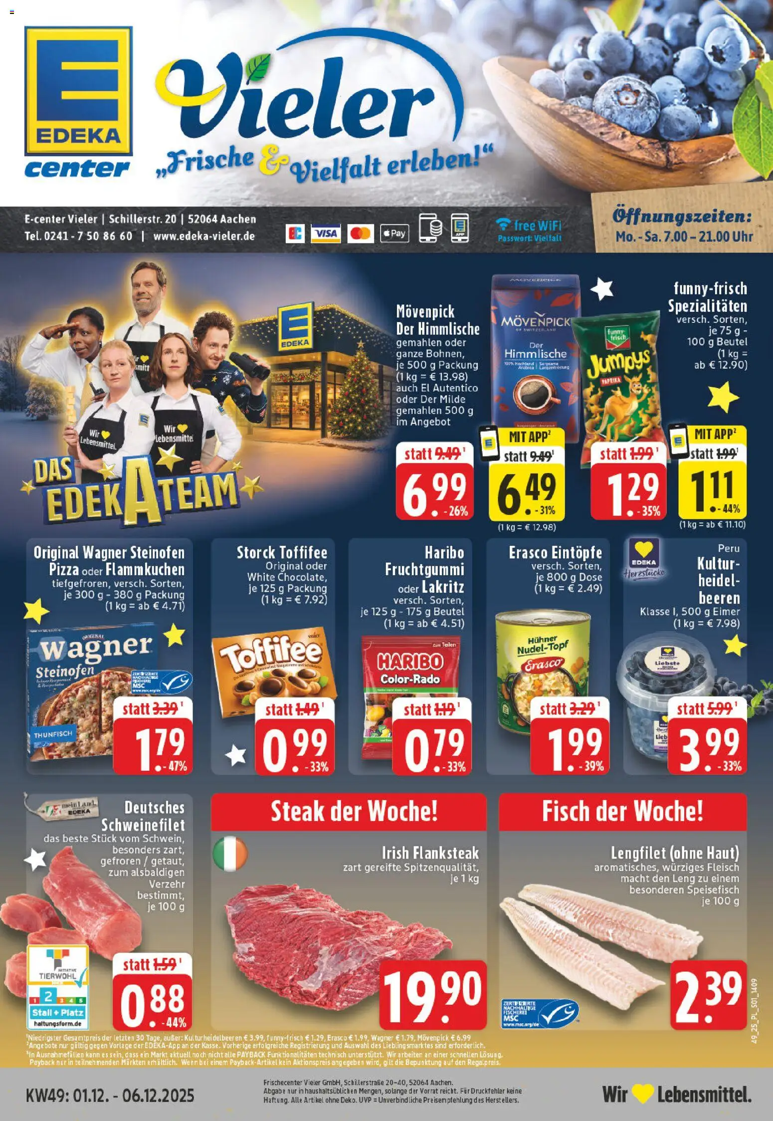Edeka Prospekt 	 – gültig ab 01.12.2025 | Seite: 1 | Produkte: Haribo, Pizza, Fleisch, Uhr