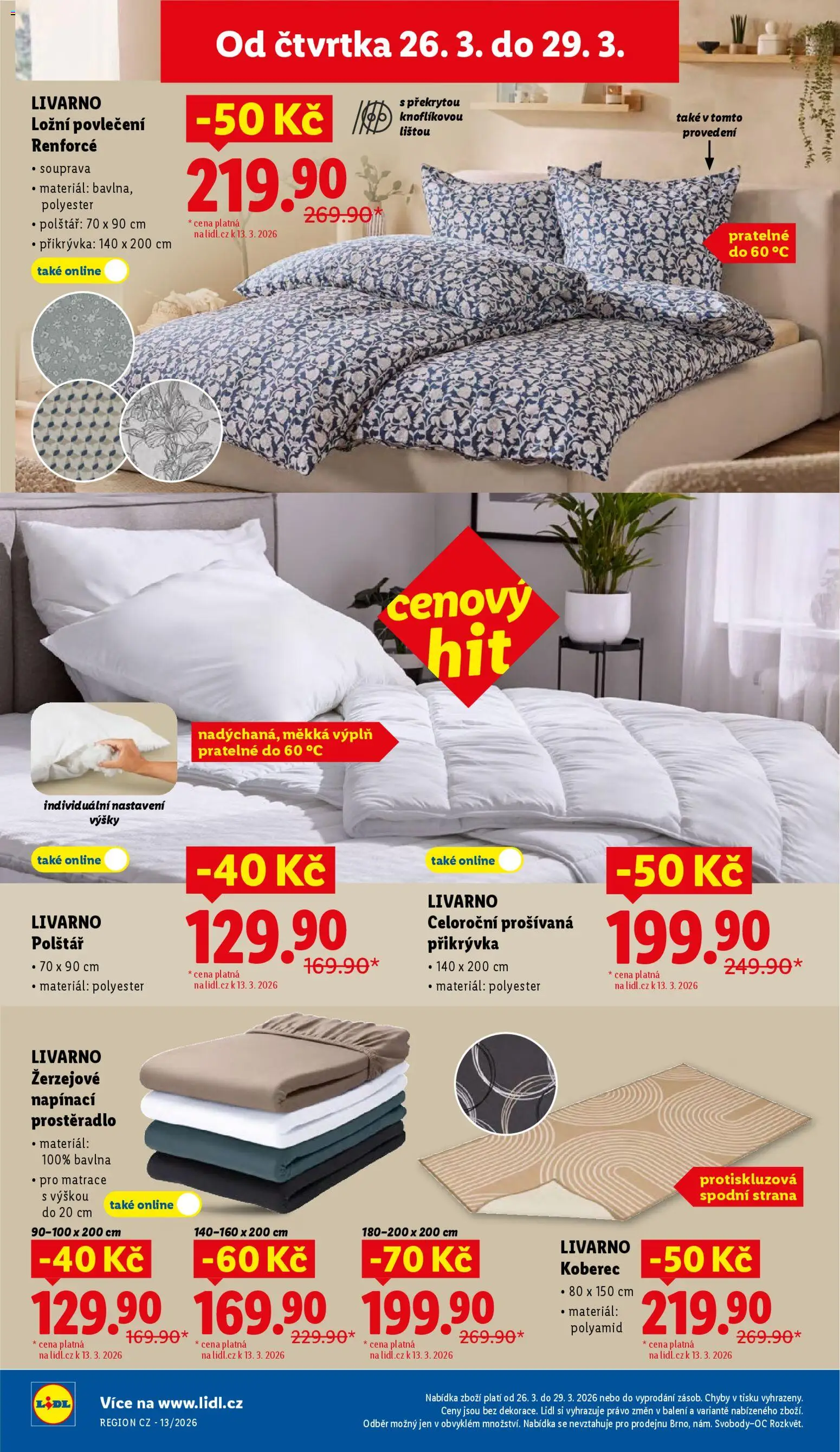 Lidl leták - Spotřební zboží od 23.03.2026 | Strana: 26 | Produkty: Ložní povlečení, Polštář, Přikrývka, Koberec