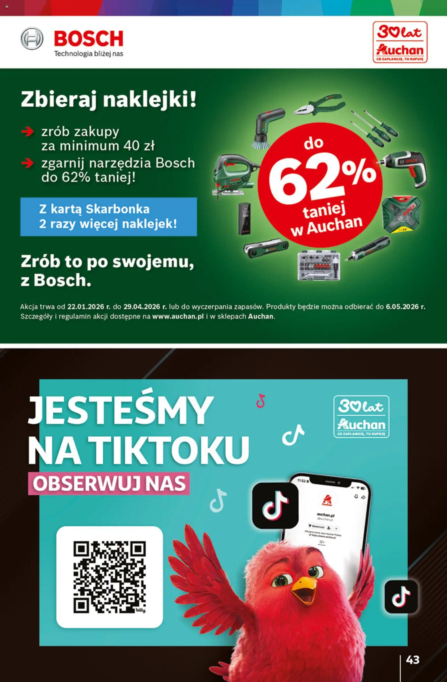 Auchan Gazetka - 30 Lat Hipermarket od 26.02.2026 | Strona: 43 | Produkty: Karta, Naklejki