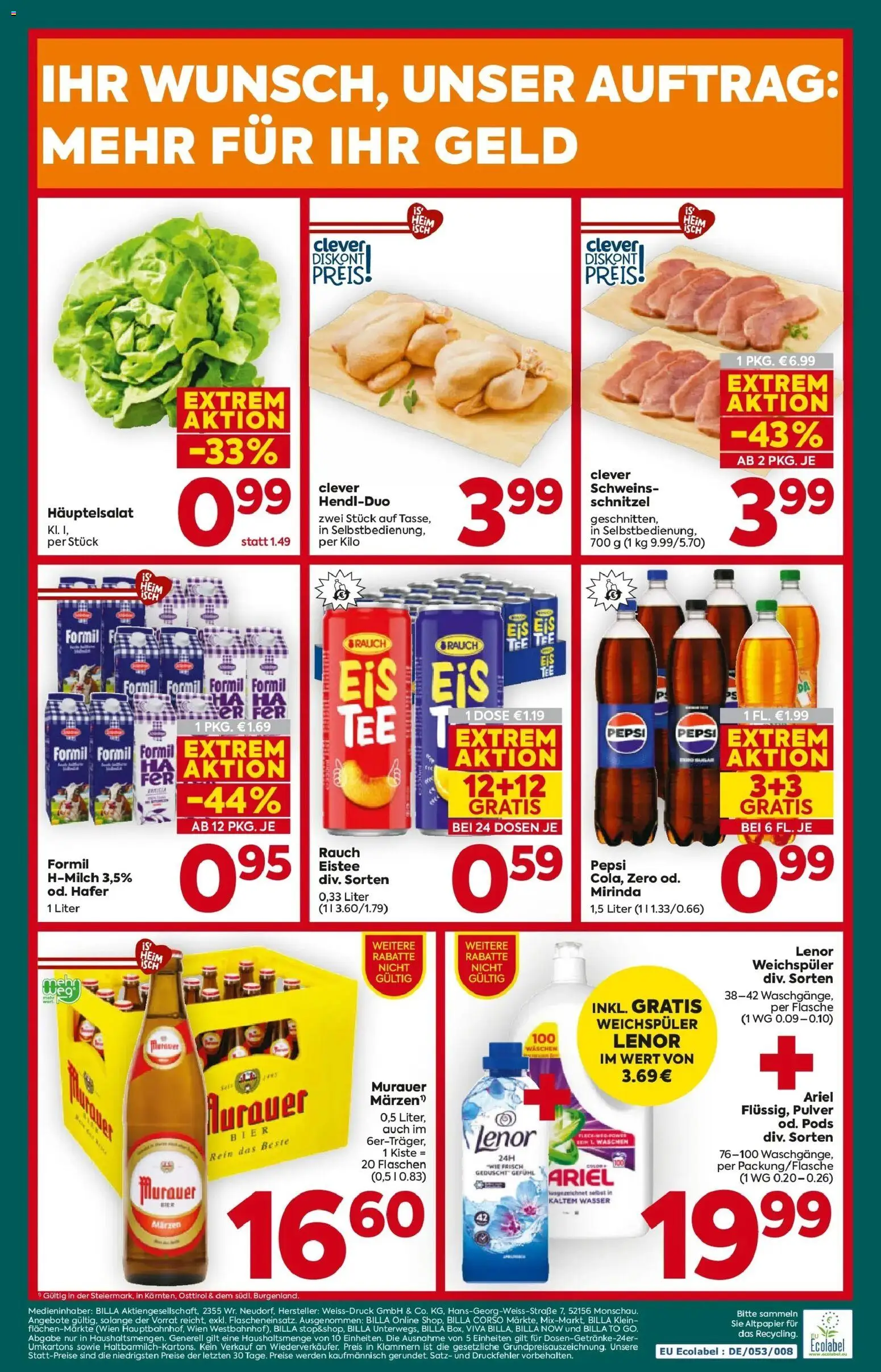 Billa Plus Flugblatt - Steiermark gültig ab 19.03.2026 | Seite: 20 | Produkte: Wasser, Bier, Weichspüler