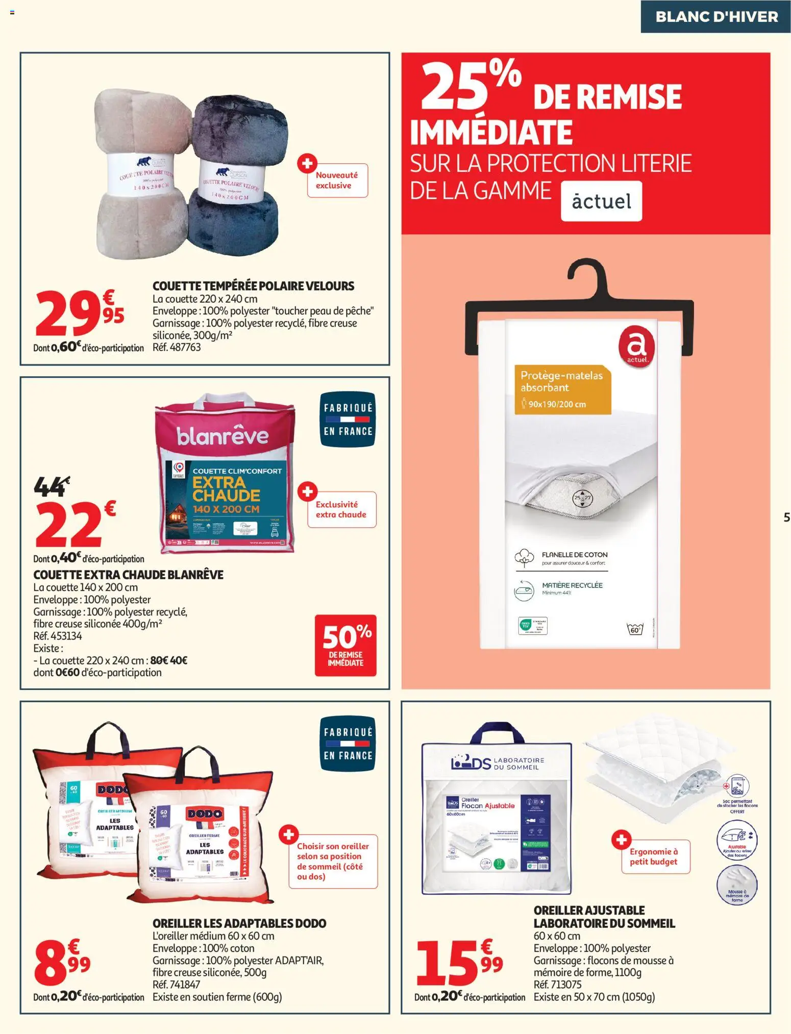 {H1} | Page: 5 | Produits: Pêche, Enveloppe, Mousse, La couette