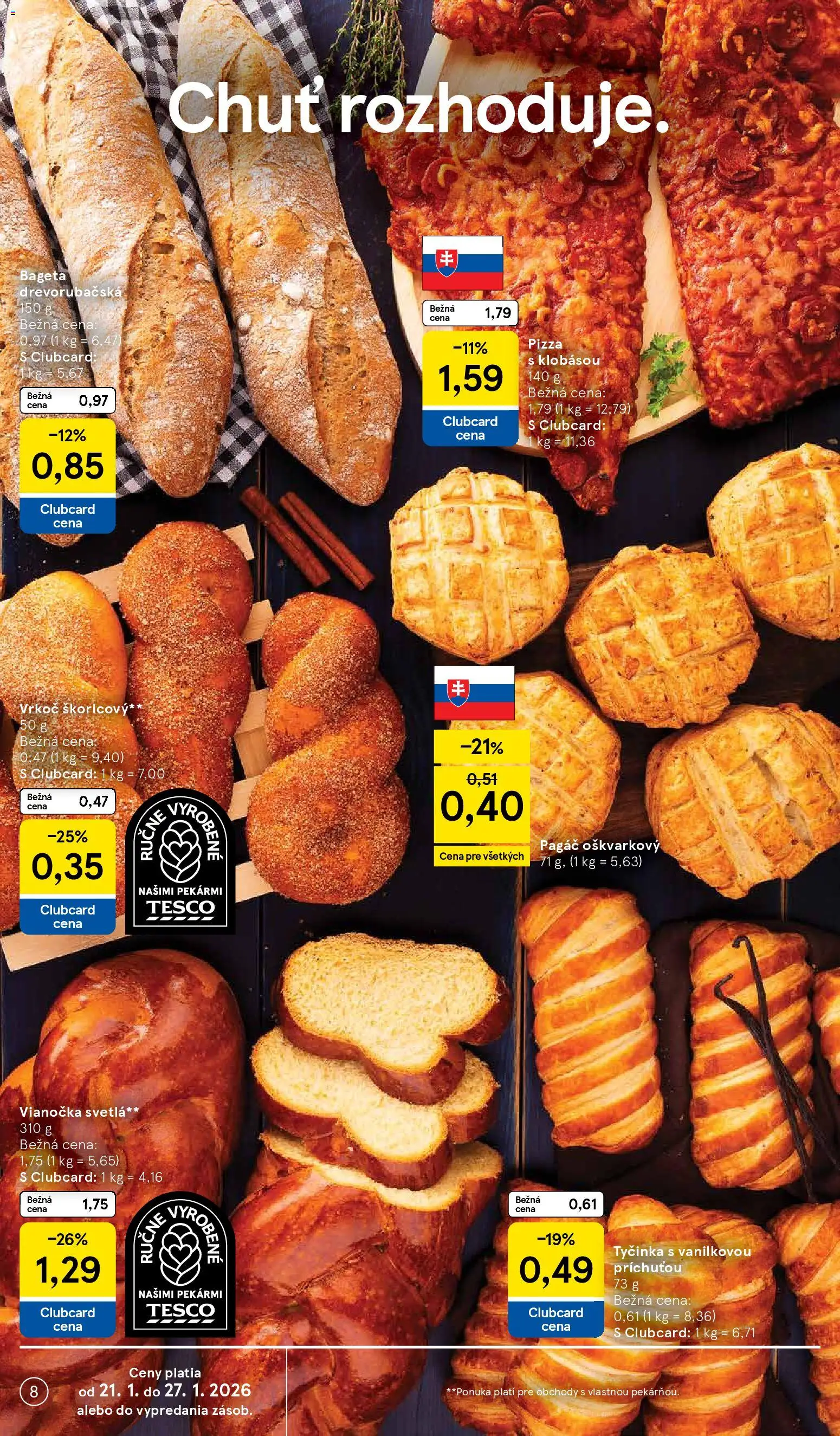 Nové Tesco akcie – leták je platný od 21.01.2026 | Strana: 8 | Produkty: Pizza, Vianočka, Svetlá