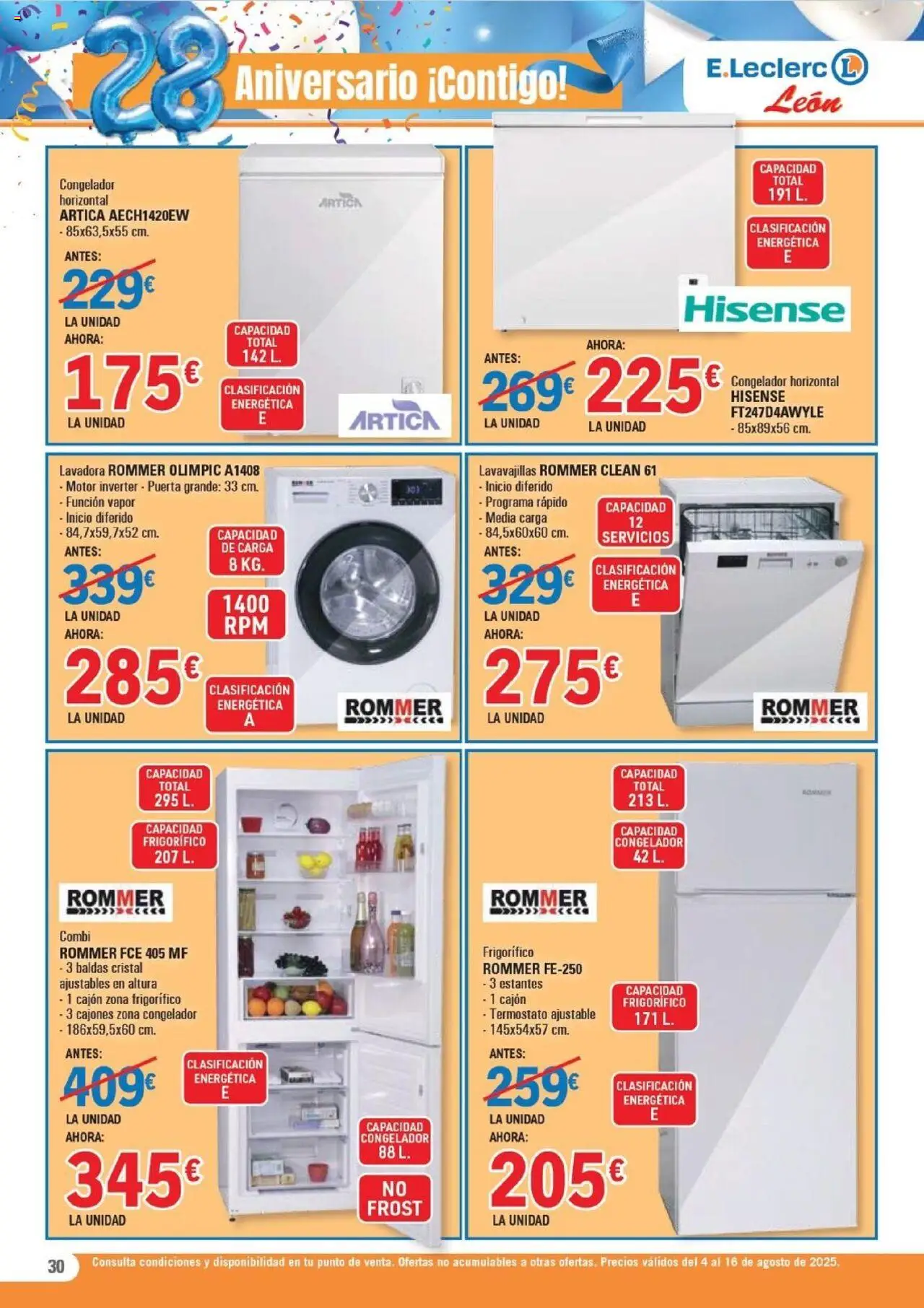 E.Leclerc folleto │ válido desde el 04.08.2025 | Página: 30 | Productos: Congelador, Lavadora, Lavavajillas, Combi
