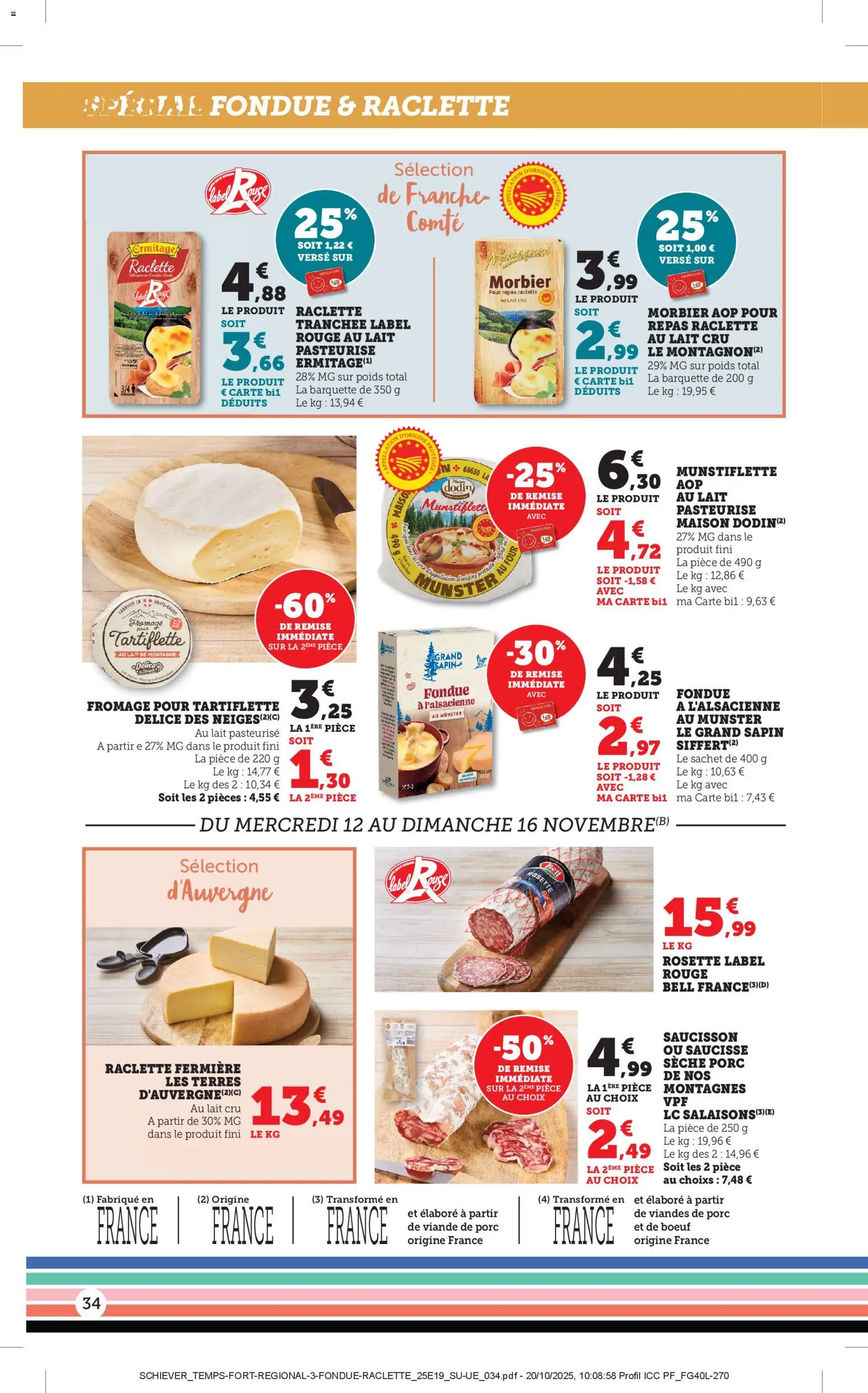 {H1} | Page: 34 | Produits: Saucisson, Morbier aop, Tartiflette, Fromage pour tartiflette