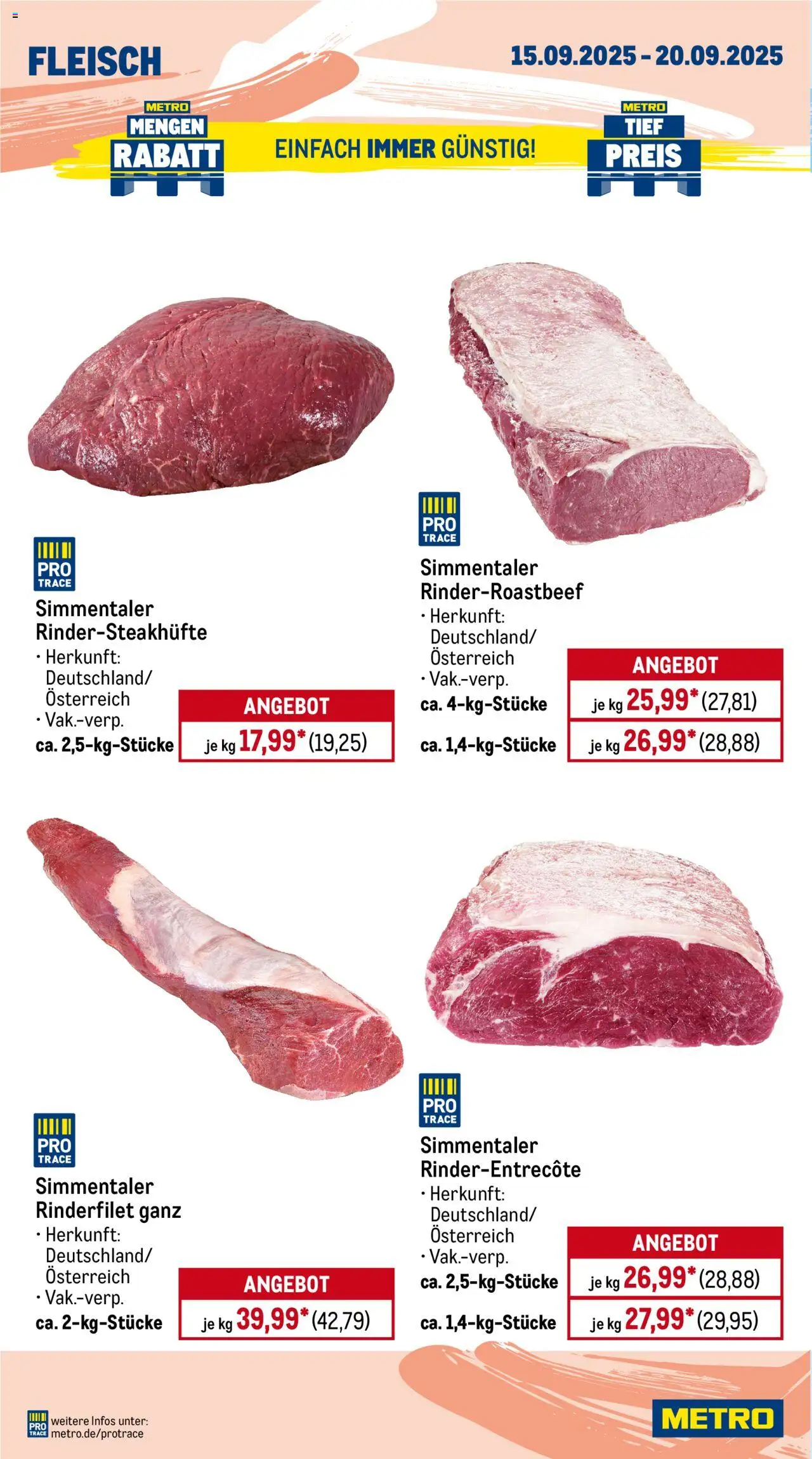 Metro Wochen-Angebote Gastro – gültig ab 15.09.2025 | Seite: 4 | Produkte: Rinderfilet, Fleisch
