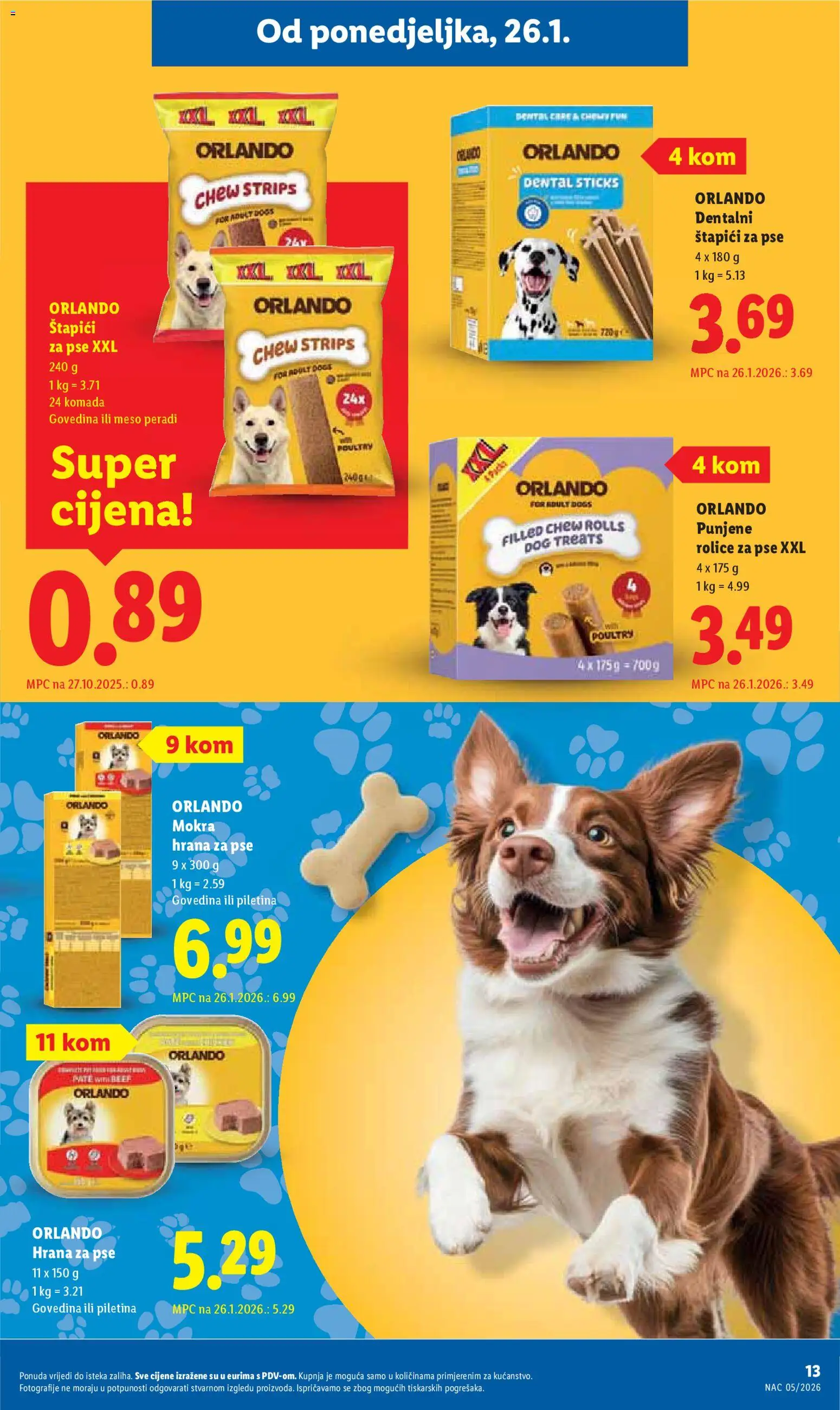 Lidl katalog | vrijedi od 26.01.2026 | Stranica: 13 | Proizvodi: Piletina, Hrana za pse, Govedina, Štapići