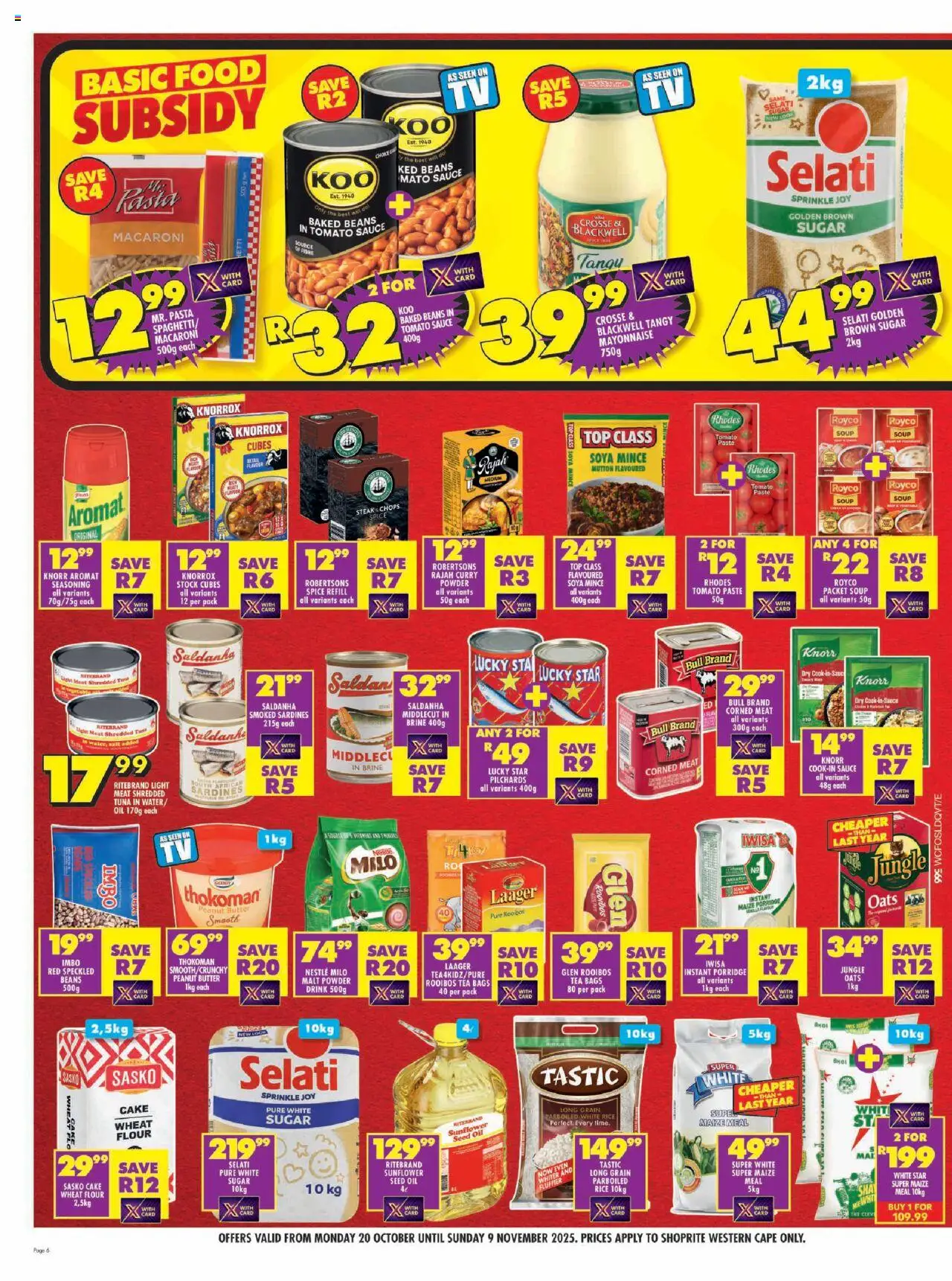 New Shoprite catalogue – valid from 20.10.2025 | Page: 6 | Products: Pilchards, Corned meat, Soup, Sauce