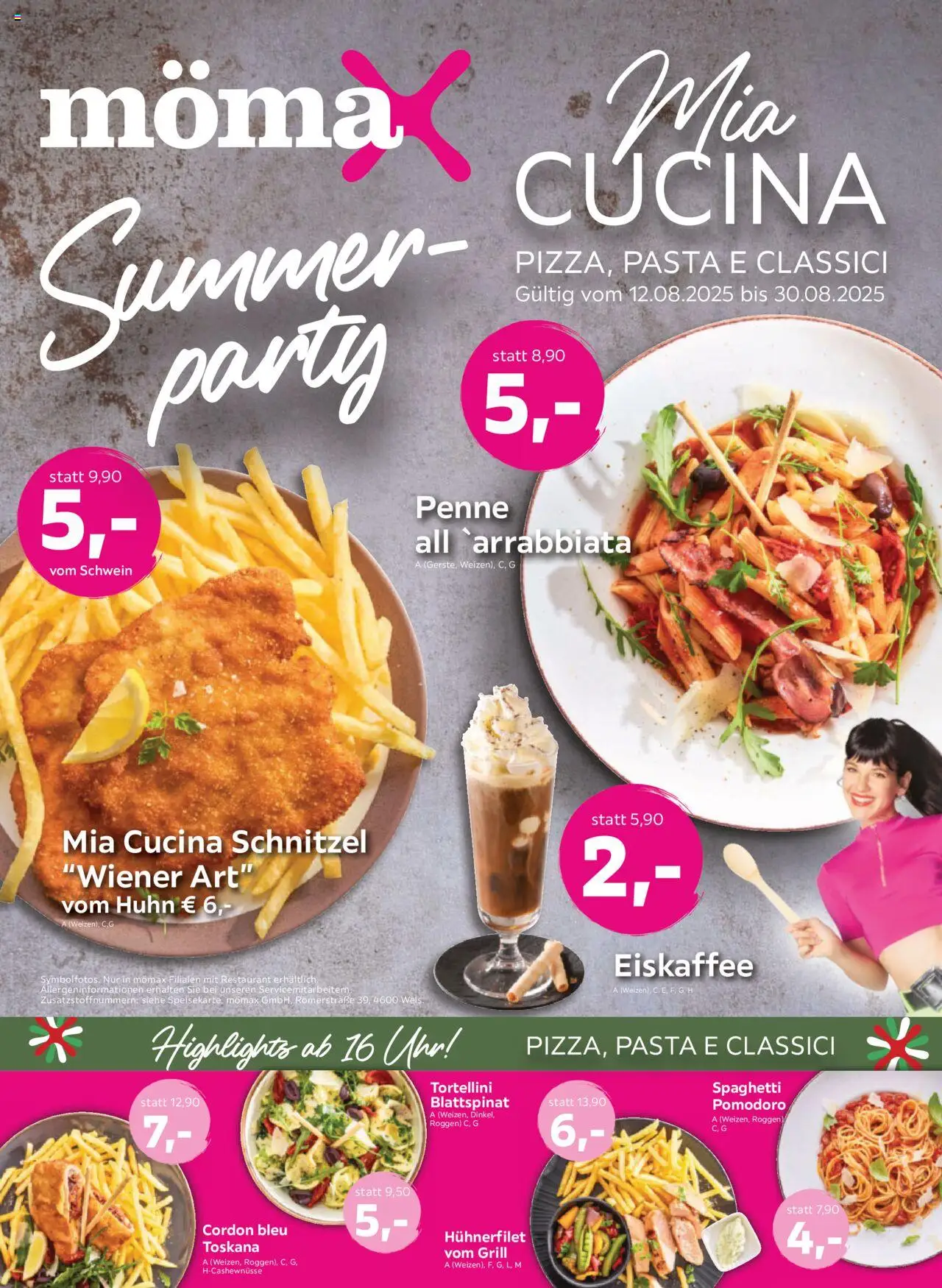 Mömax Summer Party im Restaurant gültig ab 12.08.2025 | Seite: 2 | Produkte: Pasta, Uhr, Grill, Hajdina liszt