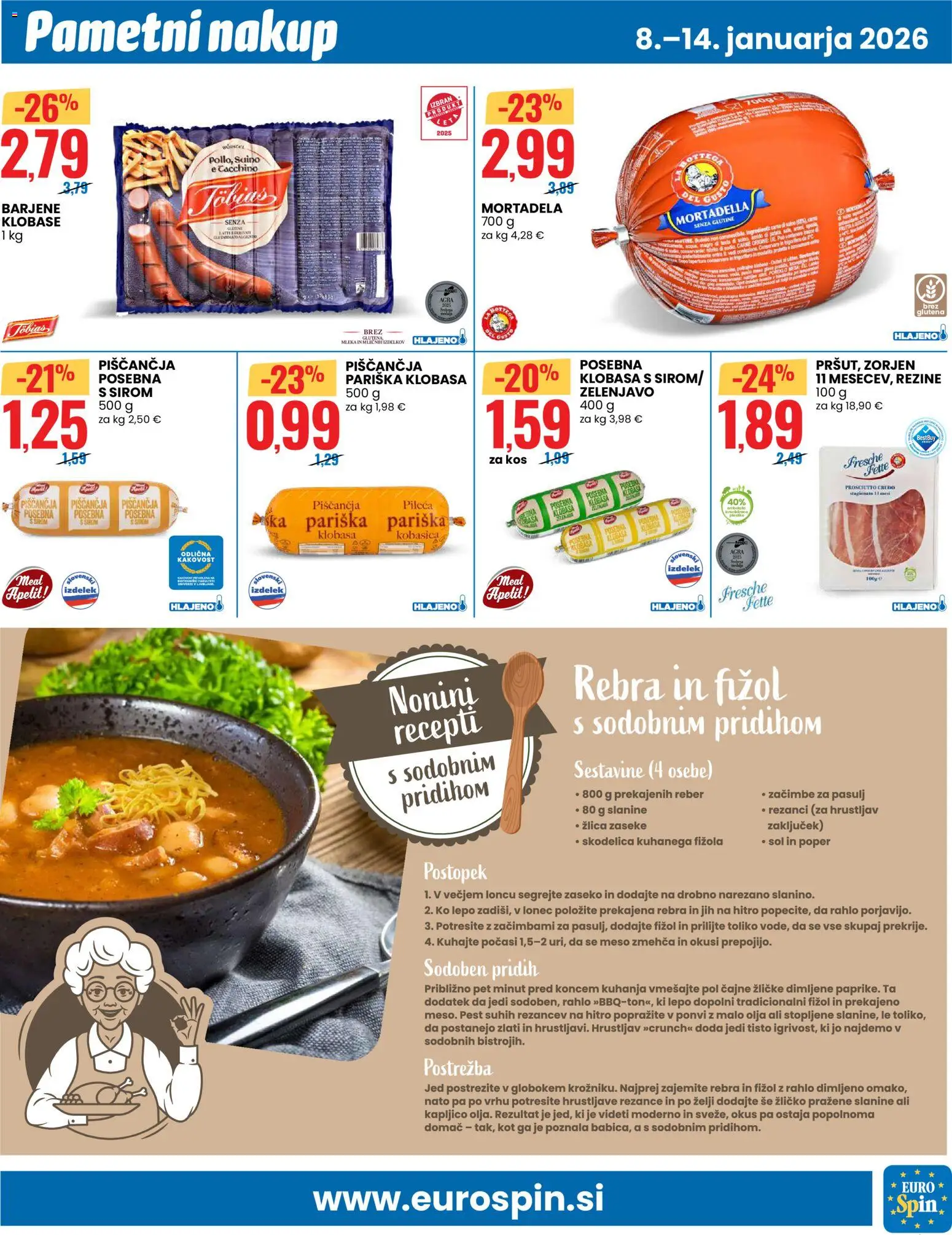 Novi Eurospin katalog ponudbe – veljaven od 08.01.2026 | Stran: 5 | Izdelki: Mortadela, Rezanci, Skodelica, Žlica