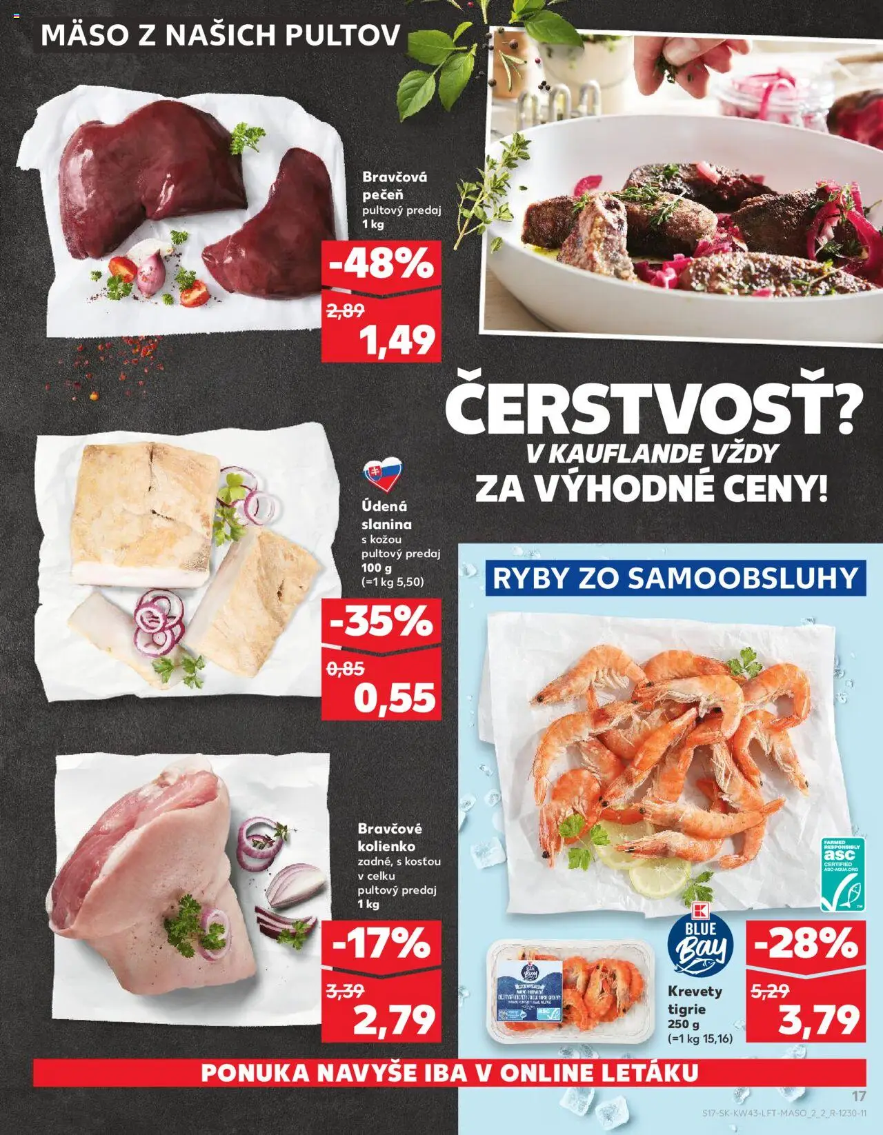Nové Kaufland akcie – leták je platný od 23.10.2025 | Strana: 17 | Produkty: Krevety, Ryby, Slanina