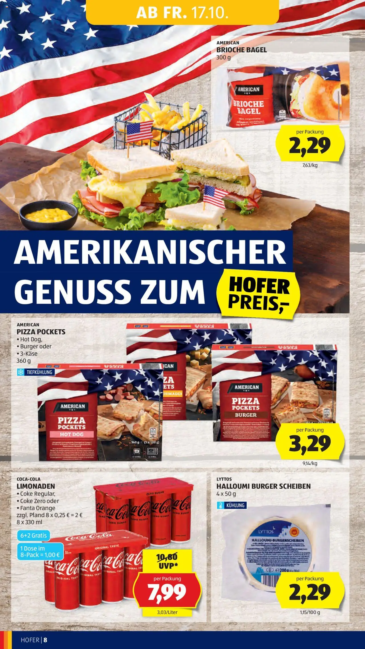 Hofer AT akciós ujság - amely érvényes a következő dátumtól: 17.10.2025 | Oldal: 10 | Termékek: Hot dog, Fanta, Bagel, Pizza