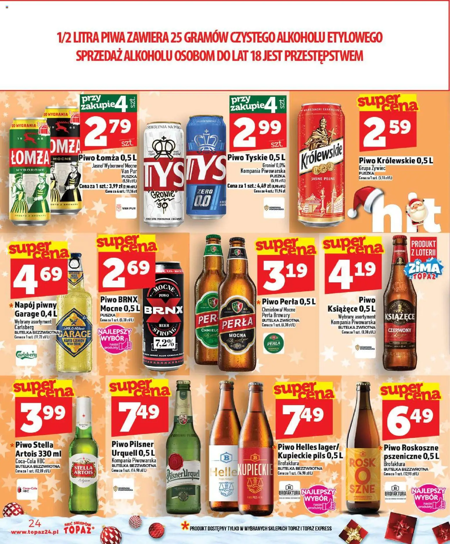 Topaz Gazetka MAZ od 18.12.2025 | Strona: 24 | Produkty: Por, Piwo perła, Tyskie, Piwo