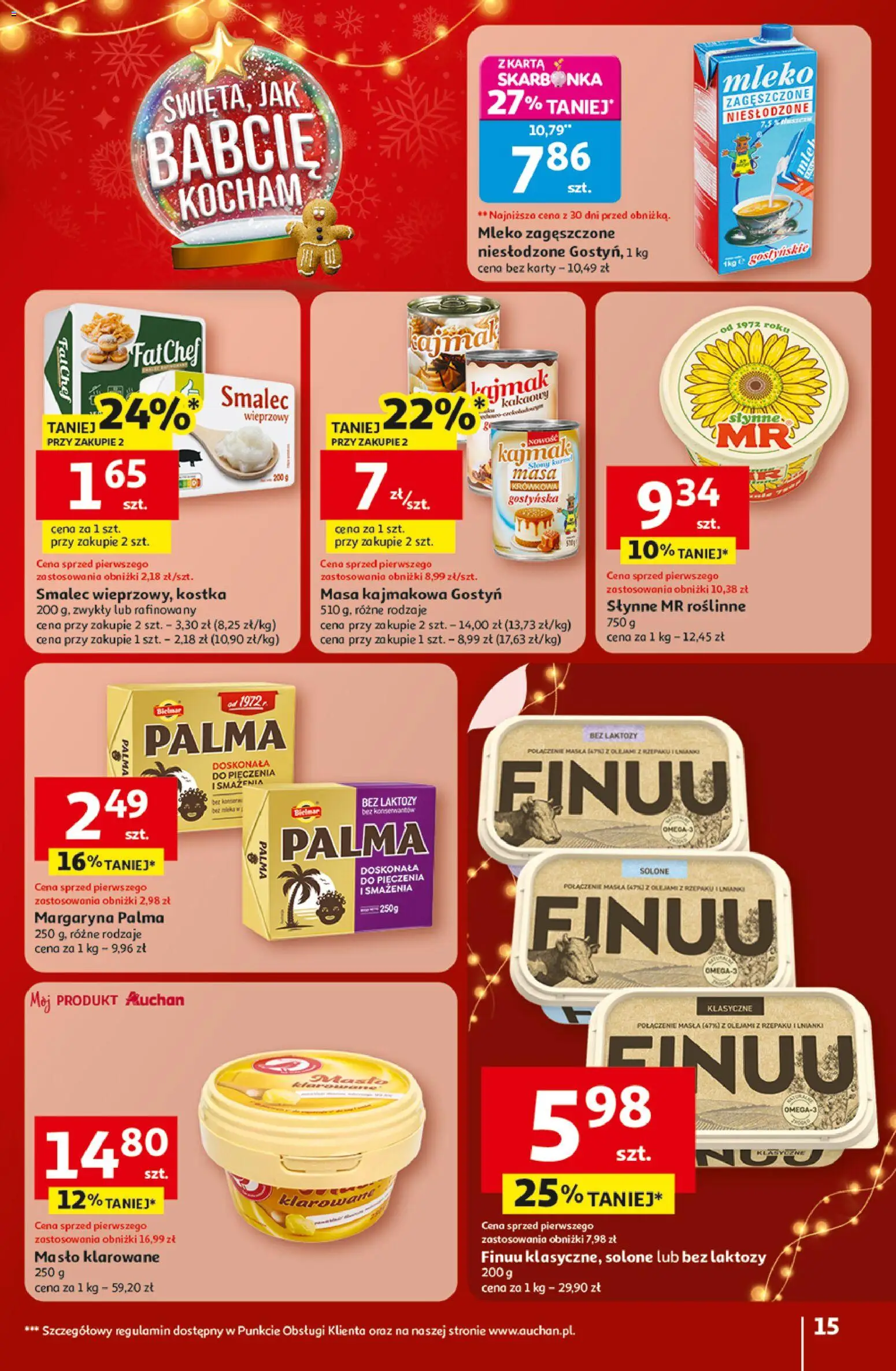 Auchan Gazetka - Święta jak babcię kocham Hipermarket od 18.12.2025 | Strona: 15 | Produkty: Mleko zagęszczone niesłodzone, Masa kajmakowa, Mleko, Masło