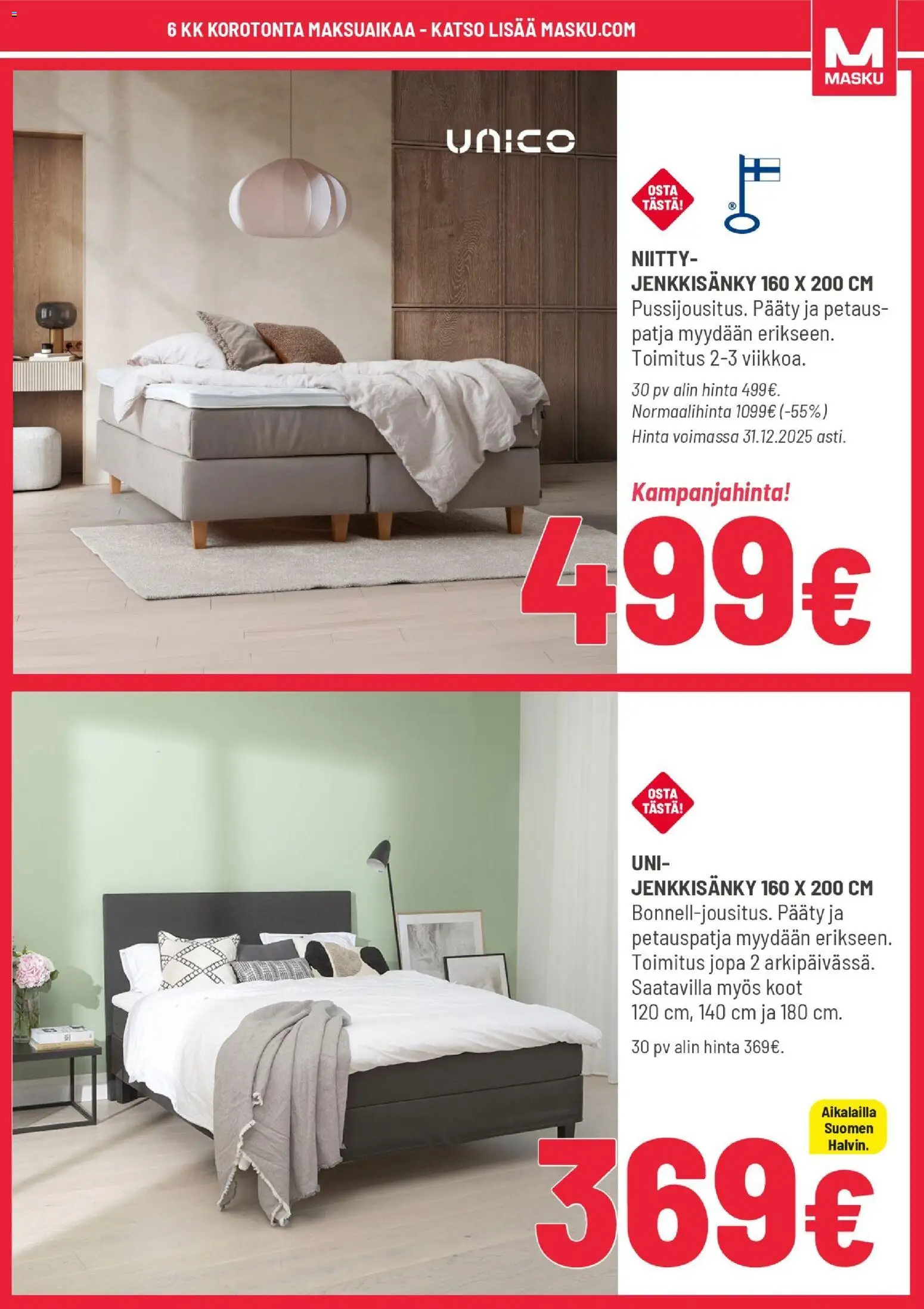 Masku tarjoukset – voimassa 26.12.2025 alkaen | Sivu: 7 | Tuotteet: Jenkkisänky, Patja, Petauspatja
