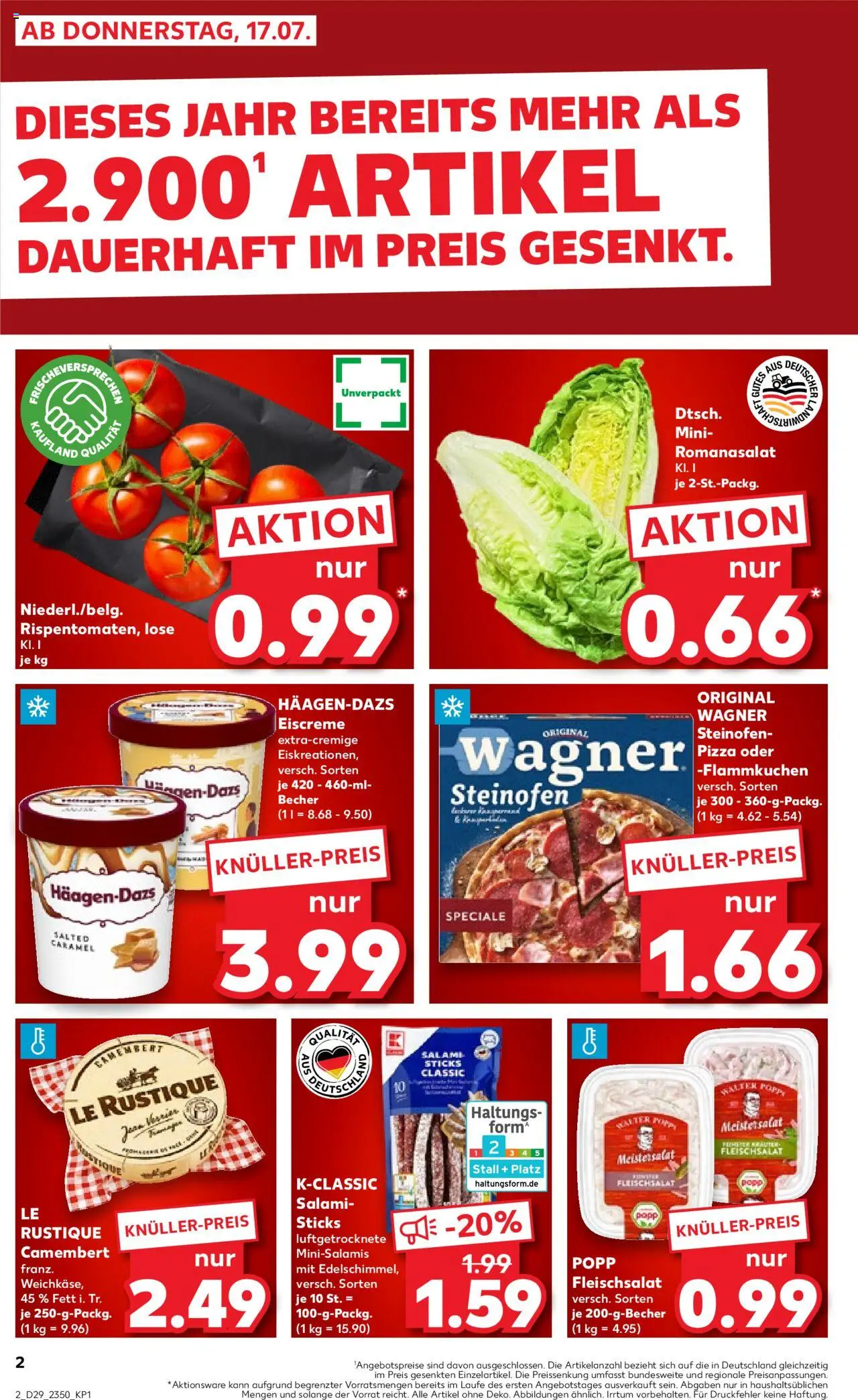 Kaufland prospekt Völklingen	 - gültig ab dem 17.07.2025 | Seite: 2 | Produkte: Eiscreme, Salami, Pizza