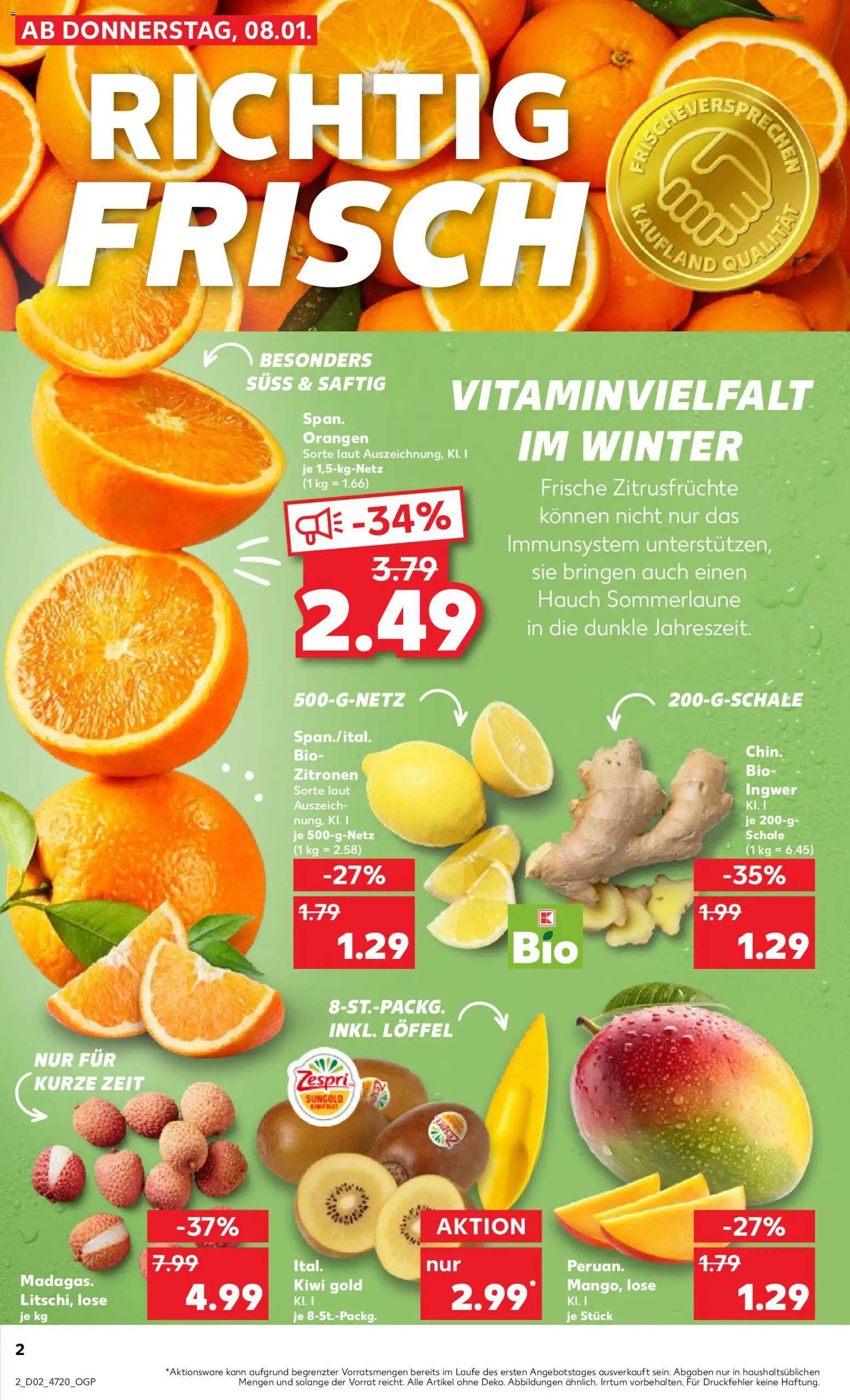 Kaufland prospekt Hannover	 – gültig ab 08.01.2026 | Seite: 2 | Produkte: Orangen, Kiwi, Zitronen