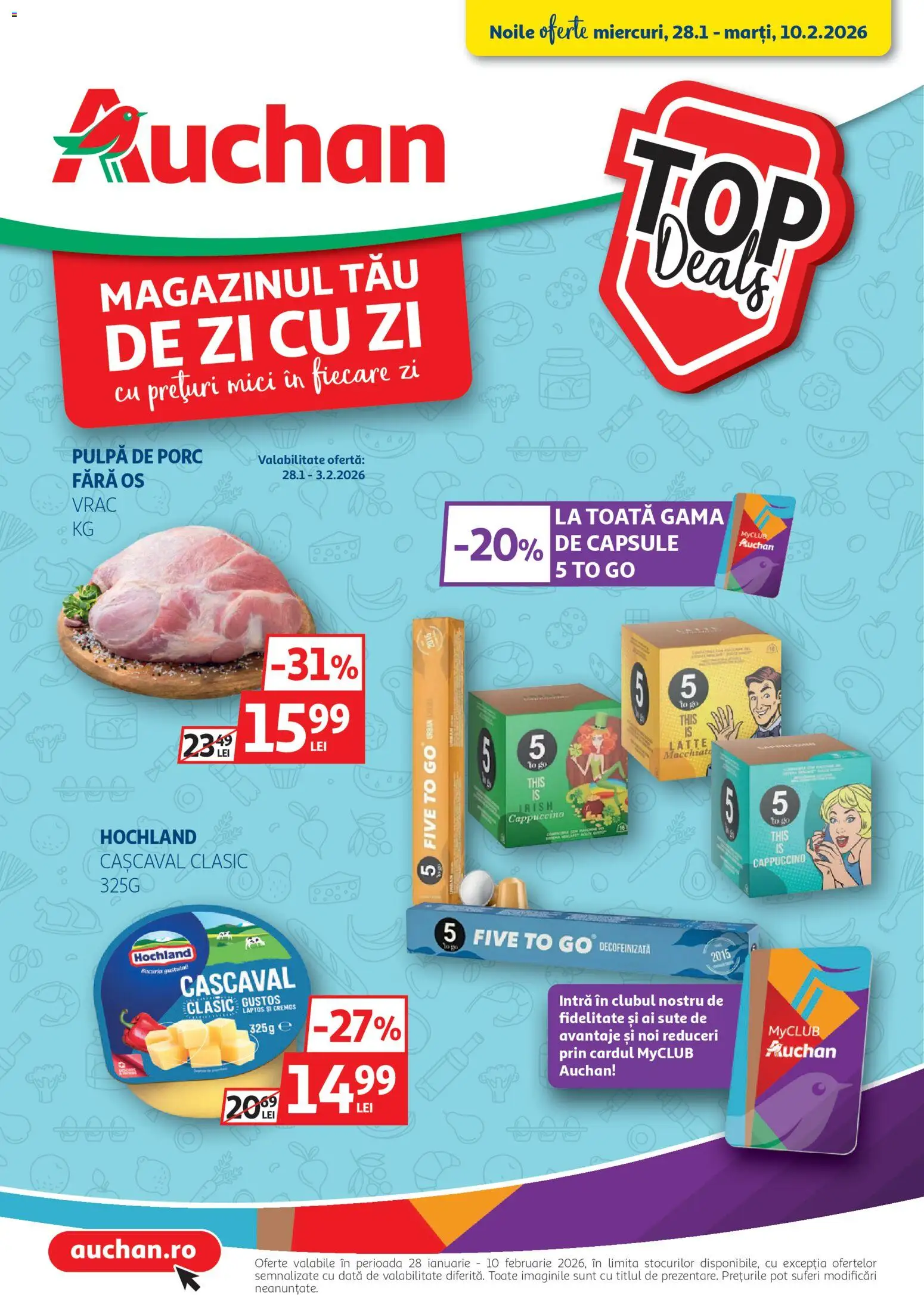 Noul catalog Auchan – valabil de la 28.01.2026 | Pagină: 1 | Produse: Cașcaval, Mici