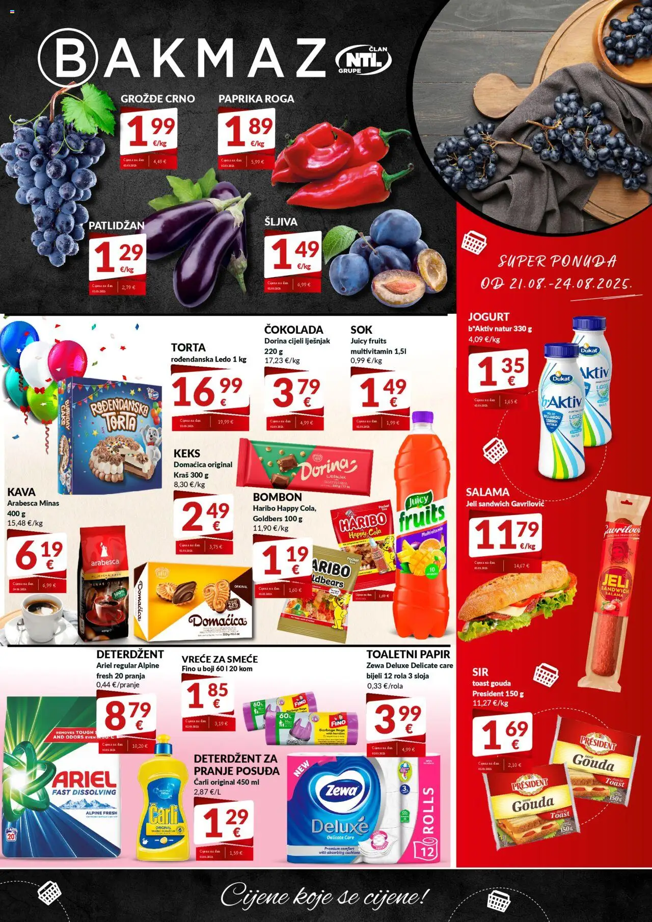 Bakmaz katalog | vrijedi od 21.08.2025 | Stranica: 1 | Proizvodi: Arabesca, Patlidžan, Gouda, Ariel