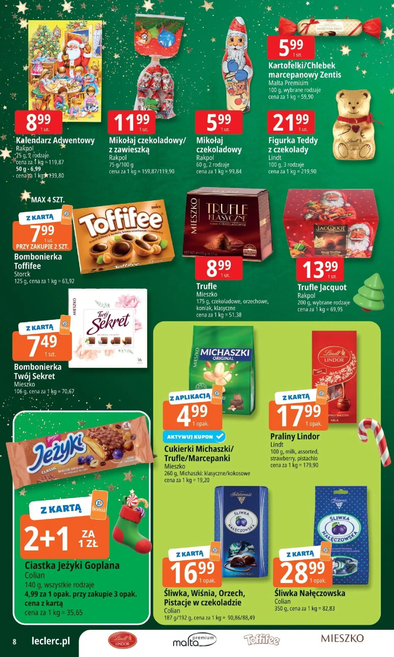 E.Leclerc Gazetka - Zielona Góra od 25.11.2025 | Strona: 8 | Produkty: Karta, Czekolady, Śliwka nałęczowska, Toffifee
