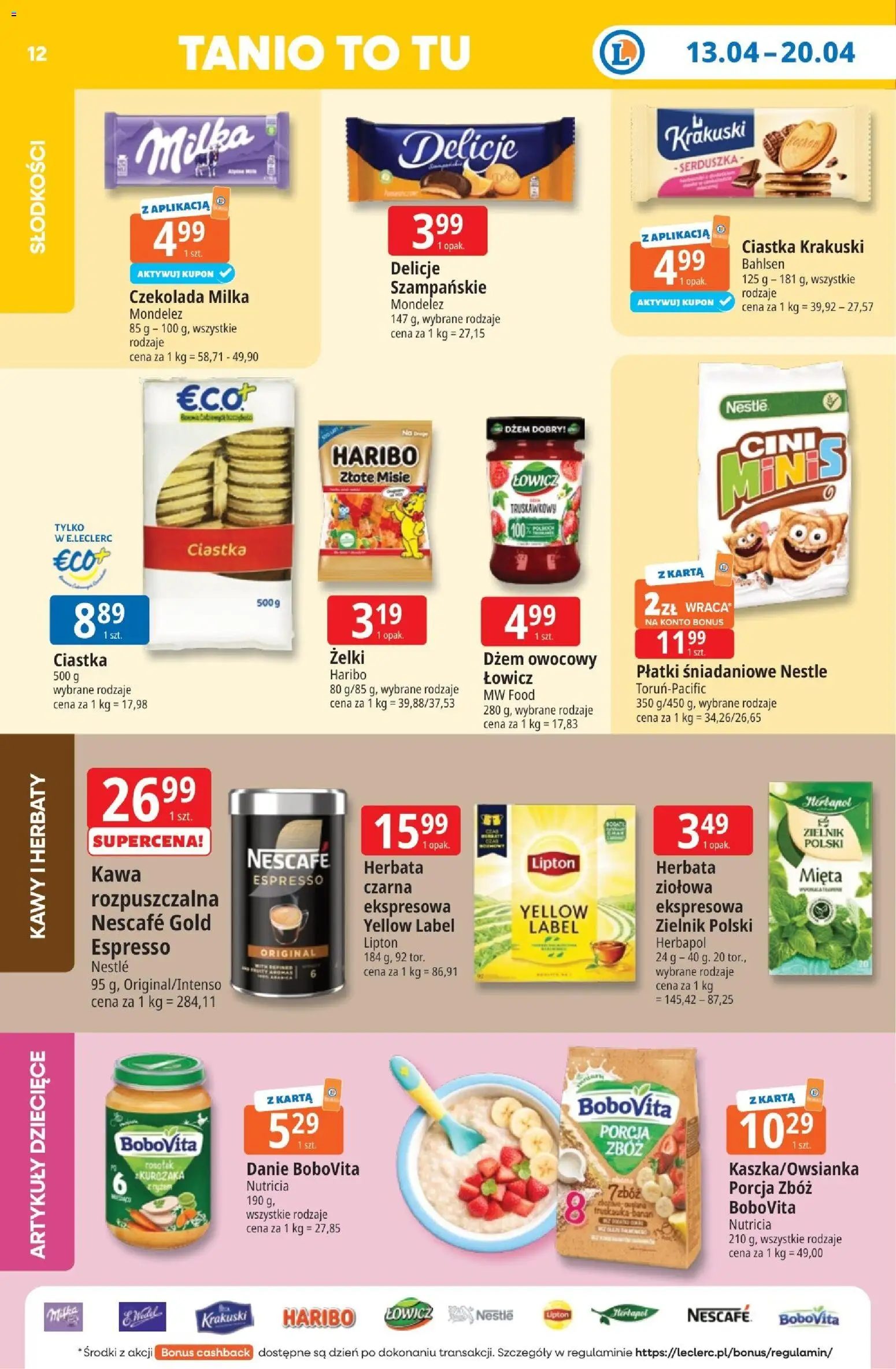 E.Leclerc gazetka - Radom od 13.04.2026 | Strona: 12 | Produkty: Milka, Kawa, Płatki, Ciastka