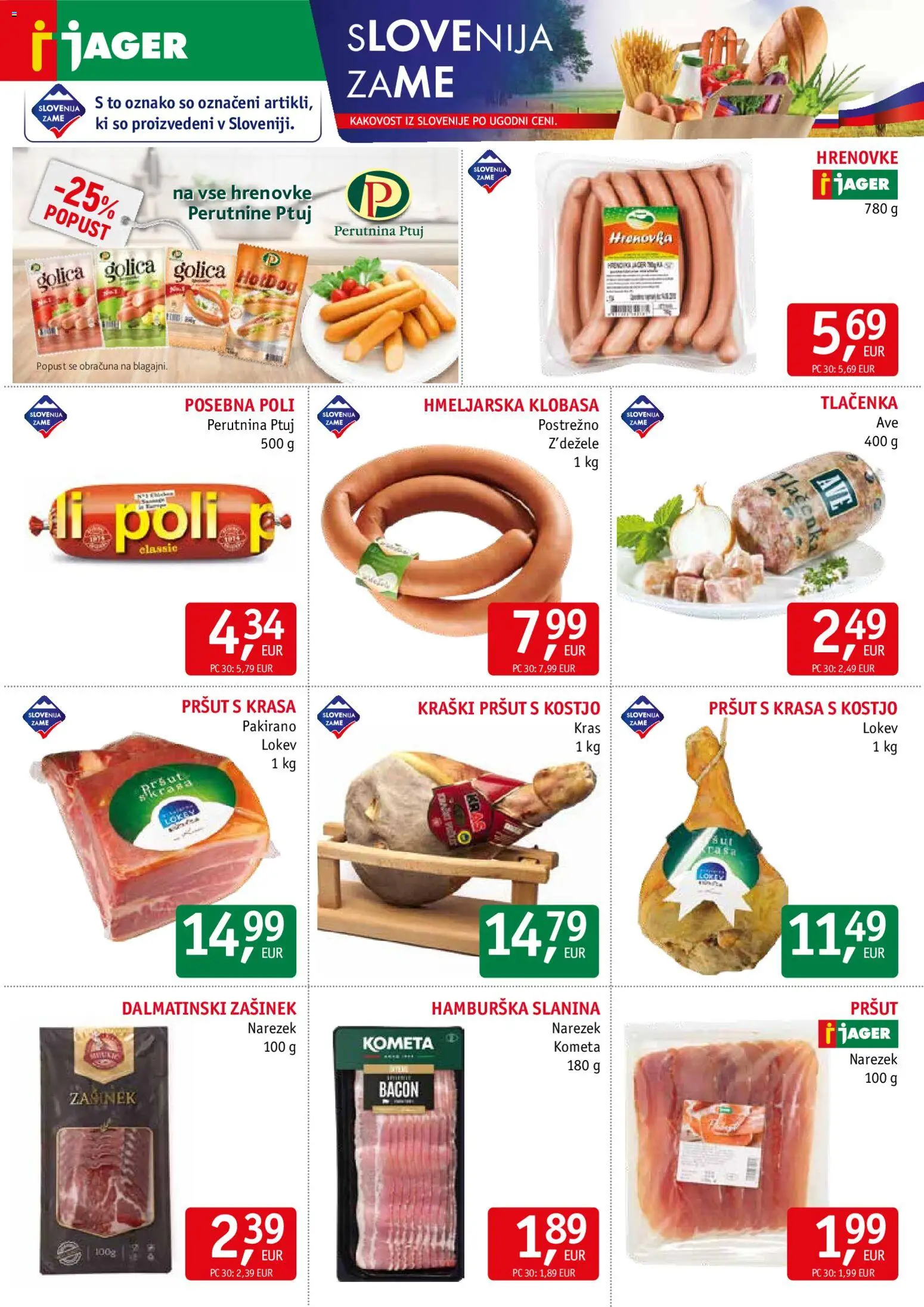 Novi Jager katalog ponudbe – veljaven od 26.11.2025 | Stran: 2 | Izdelki: Hrenovke, Pršut, Narezek, Slanina
