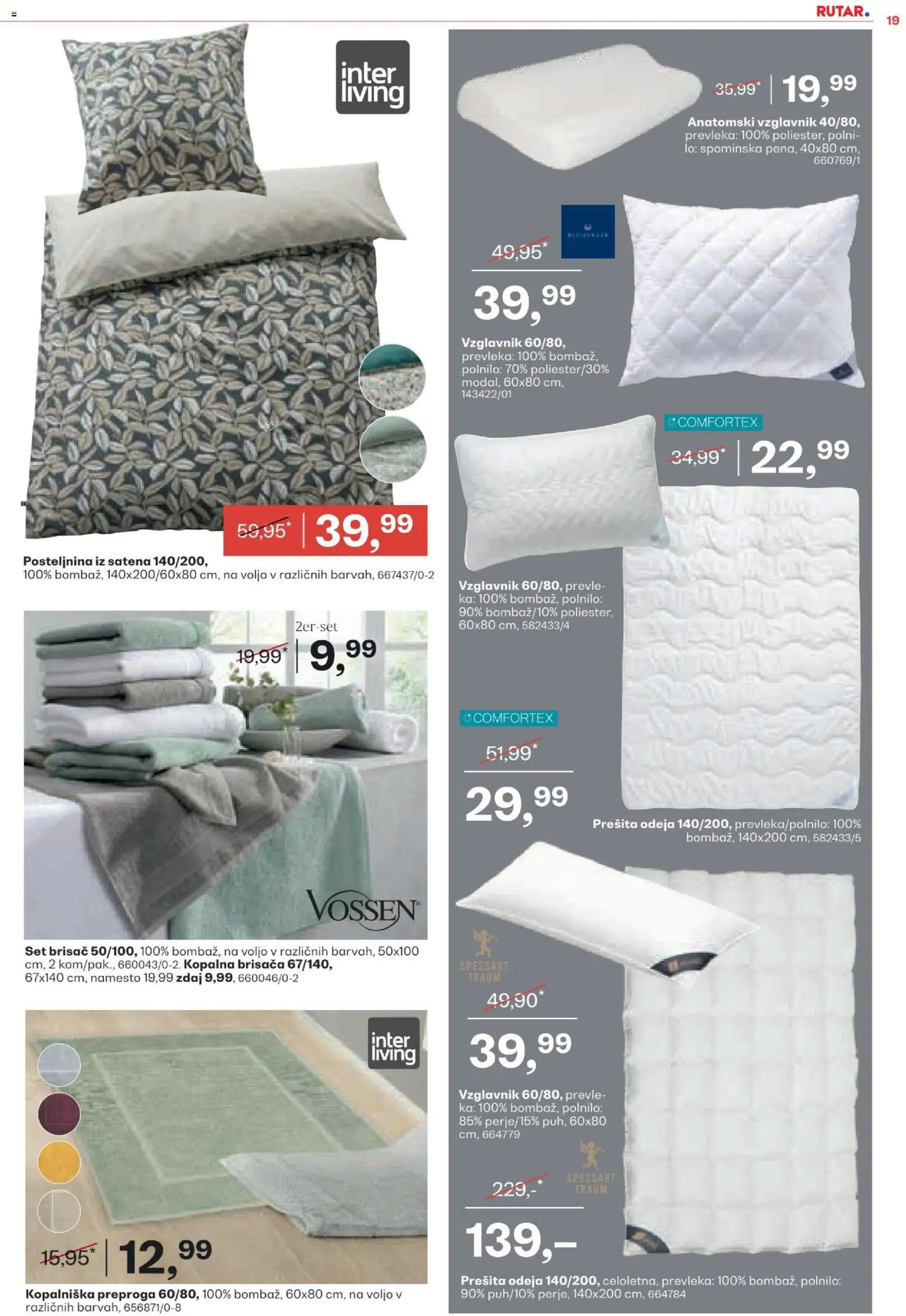 Novi Rutar katalog ponudbe – veljaven od 05.11.2025 | Stran: 18 | Izdelki: Brisača, Prešita odeja, Vzglavnik, Odeja