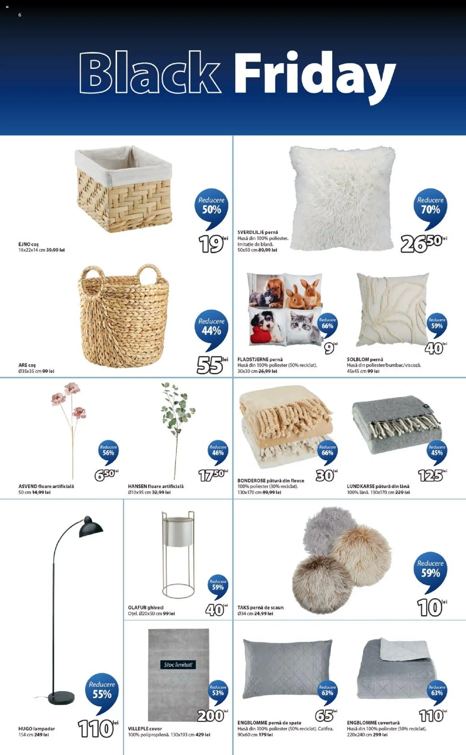 Noul catalog JYSK – valabil de la 14.11.2025 | Pagină: 6 | Produse: Pernă, Pătură, Coș, Floare artificială