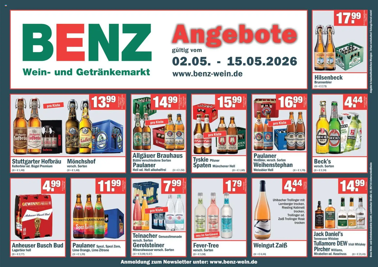 Benz Getränke Prospekt 	 – gültig ab 02.05.2026 | Seite: 1 | Produkte: Weißbier, Mineralwasser, Grapefruit, Zitrone