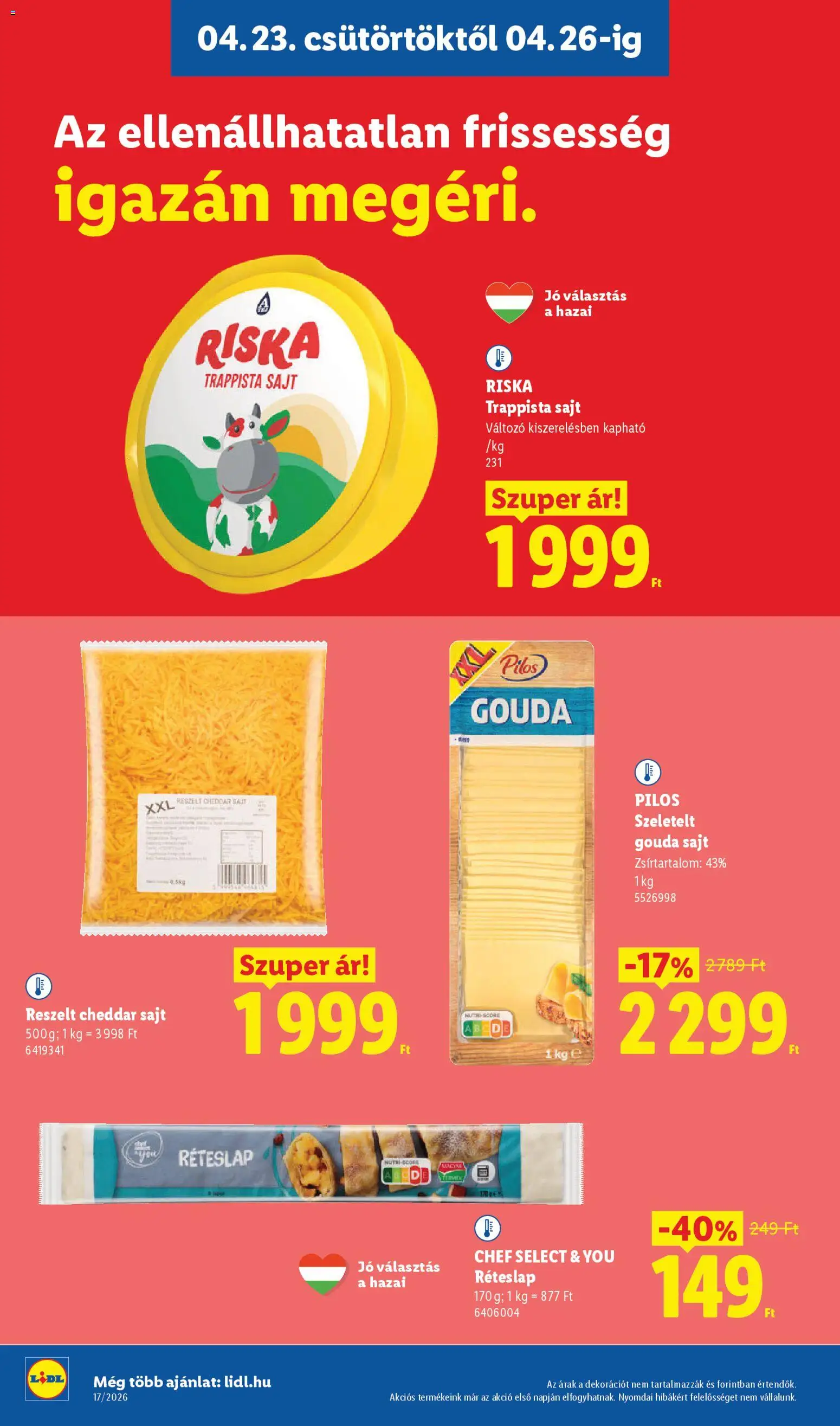 Lidl akciós ujság - amely érvényes a következő dátumtól: 23.04.2026 | Oldal: 6 | Termékek: Gouda, Sajt, Cheddar, Trappista sajt
