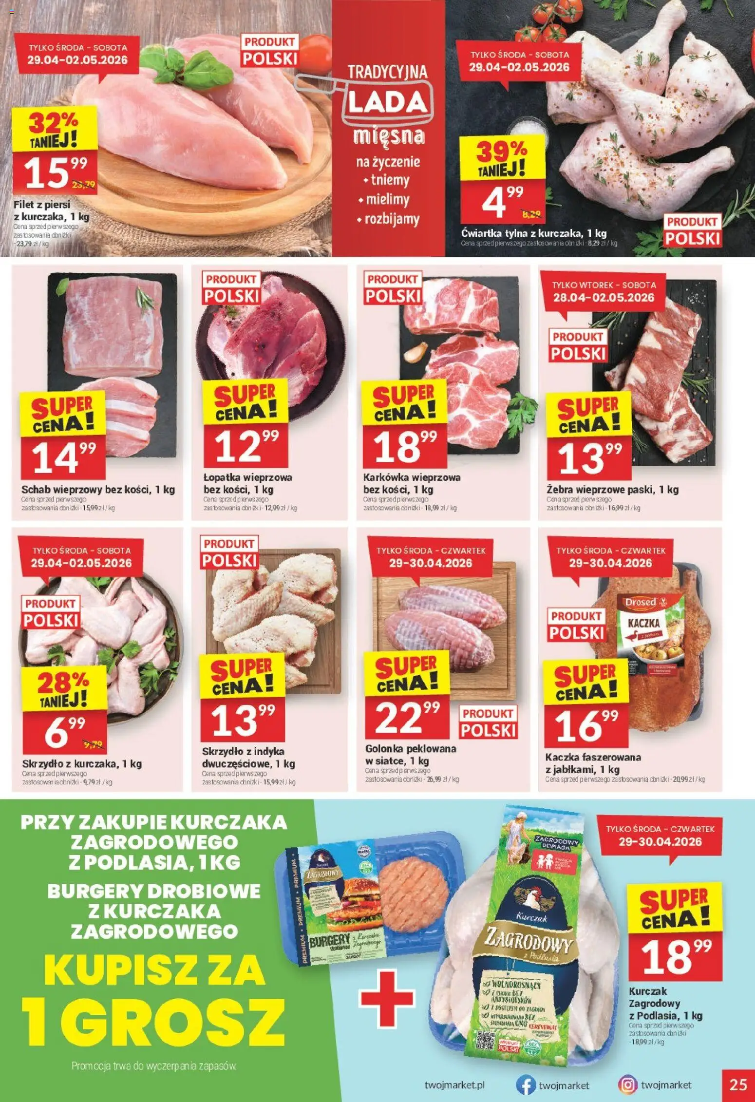 Twój Market gazetka od 28.04.2026 | Strona: 25 | Produkty: Schab, Schab wieprzowy, Kaczka, Kurczak zagrodowy