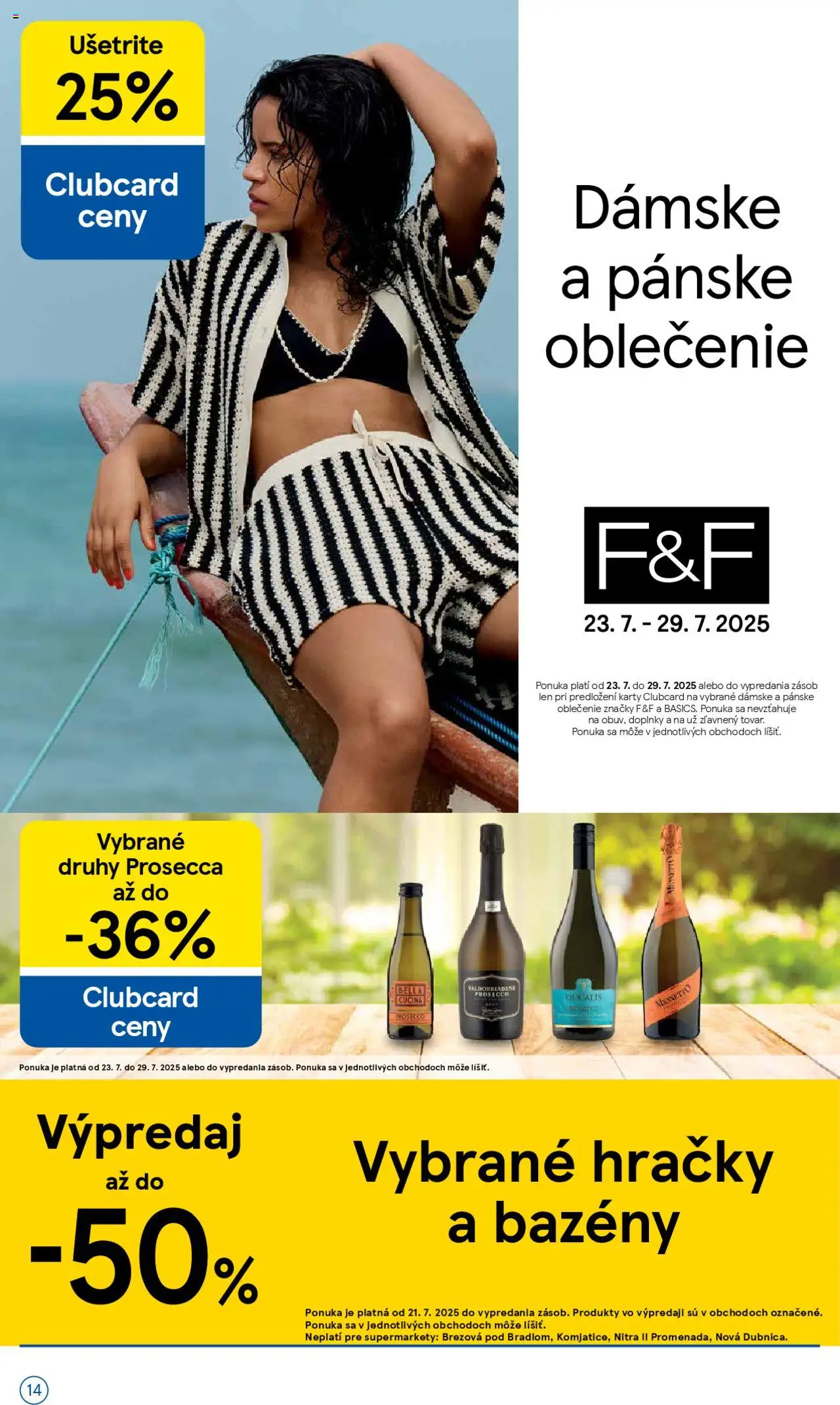 Tesco Supermarket - leták │ platný od 23.07.2025 | Strana: 14 | Produkty: Bazény, Prosecco, Hračky, Pánske oblečenie