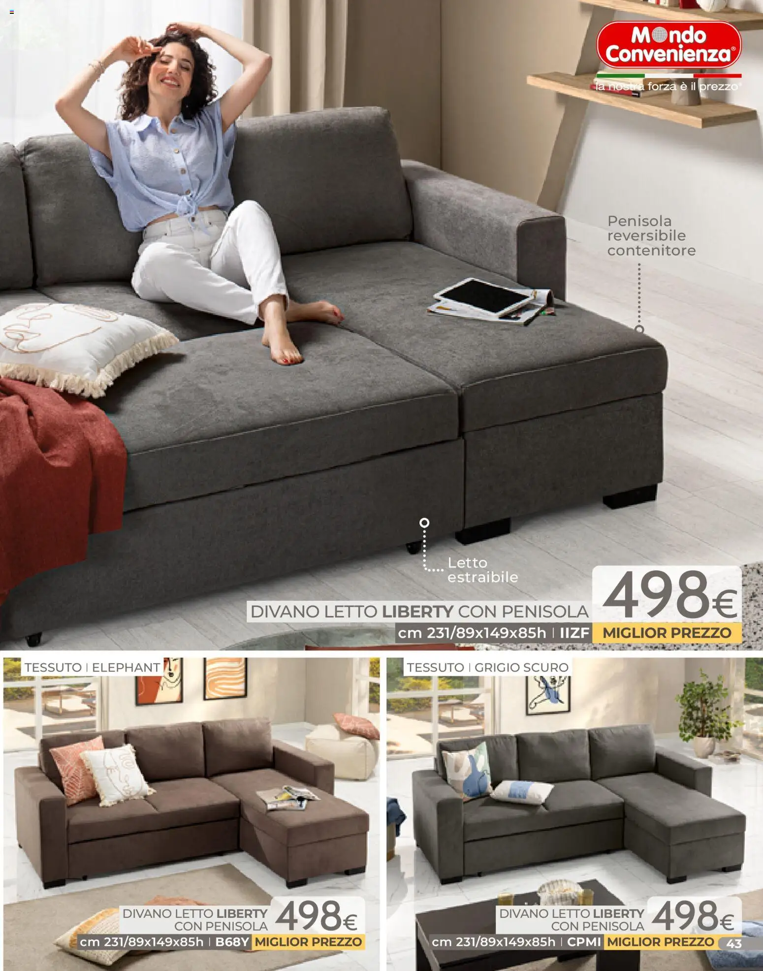 Volantino Mondo Convenienza del 04.01.2026 | Pagina: 43 | Prodotti: Divano letto, Contenitore, Letto, Divano
