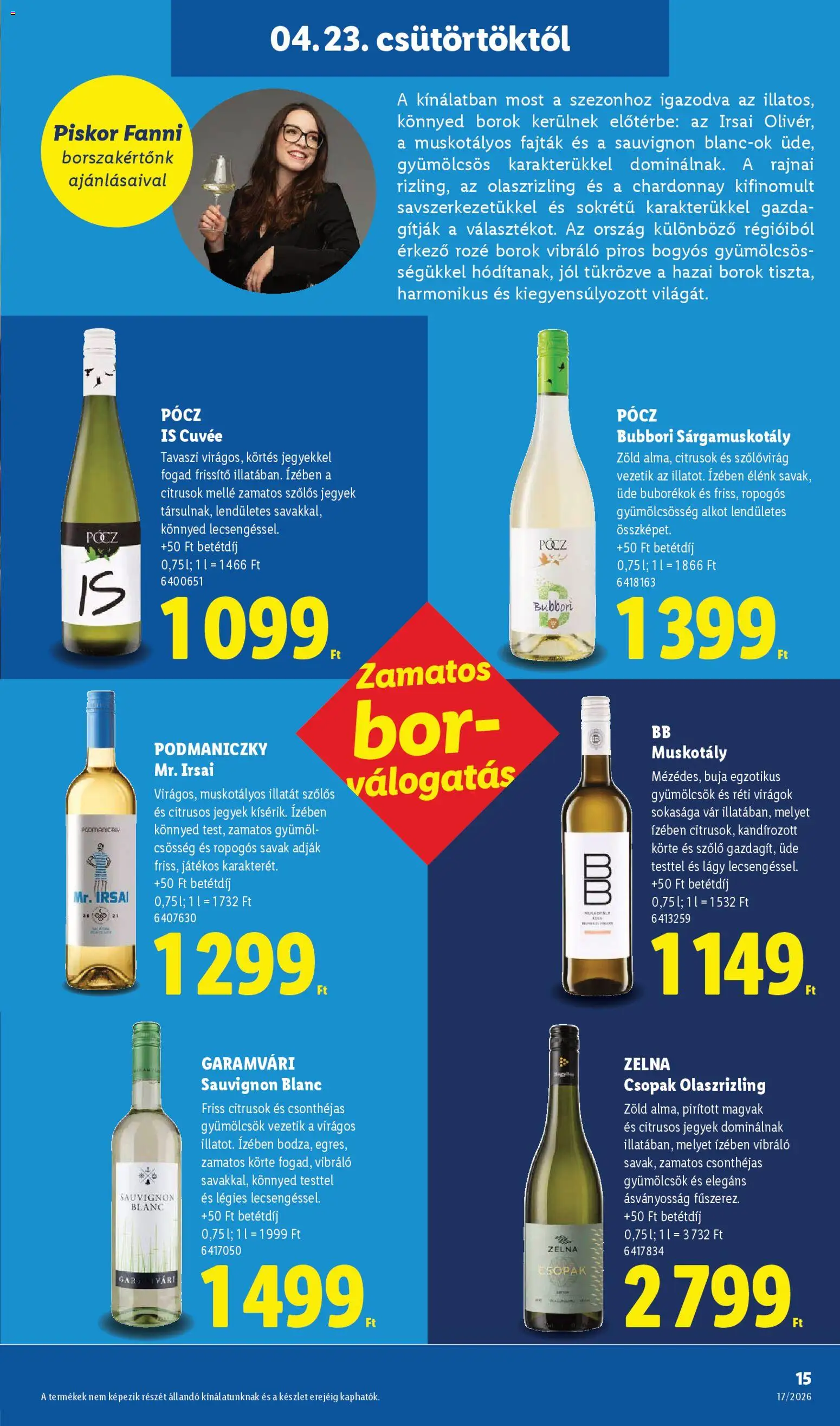 Lidl akciós ujság - amely érvényes a következő dátumtól: 23.04.2026 | Oldal: 15 | Termékek: Virágok, Szőlő, Körte, Bor