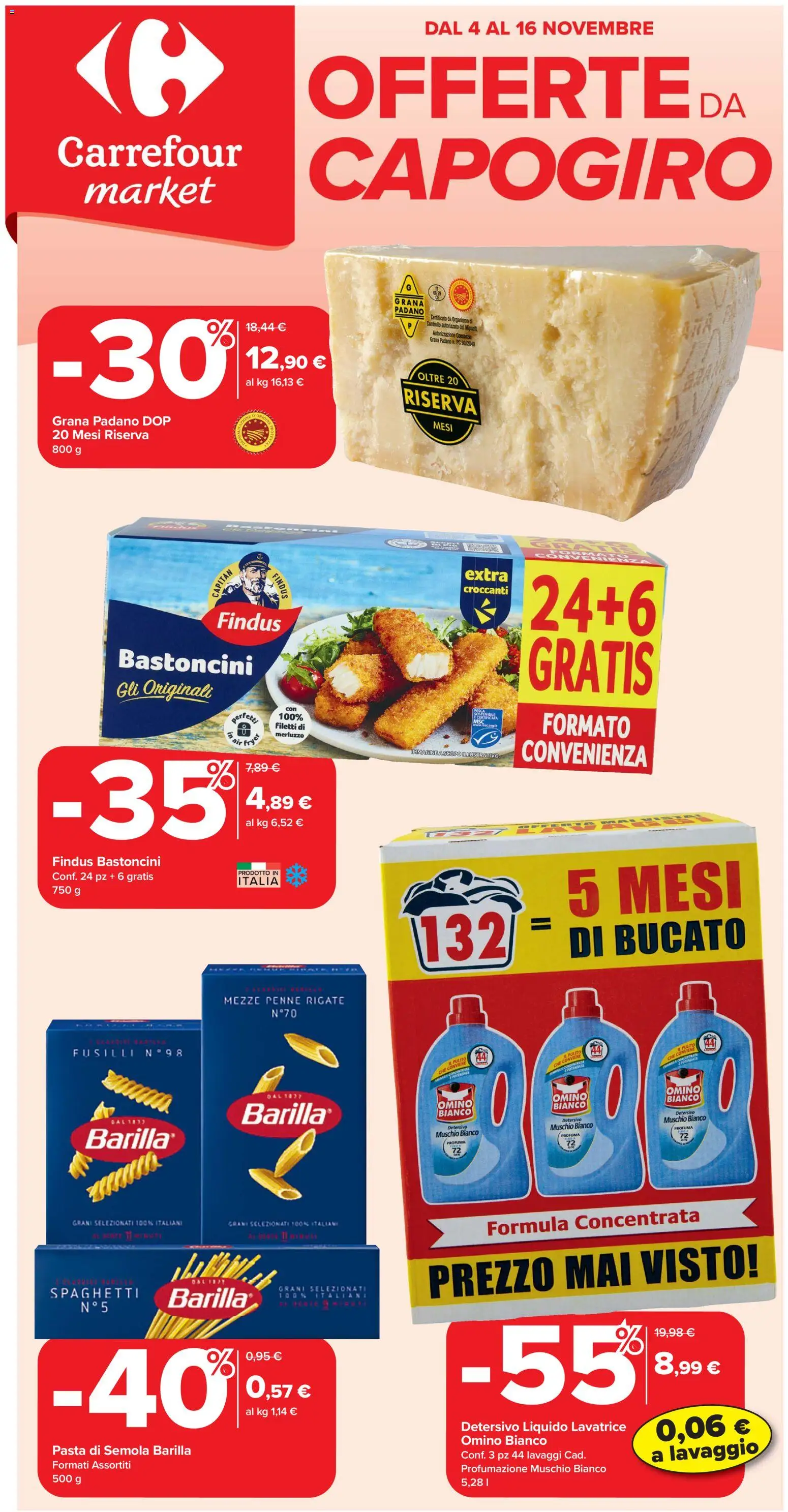 Volantino Carrefour del 04.11.2025 | Pagina: 1 | Prodotti: Lavatrice, PC, Fusilli, Penne