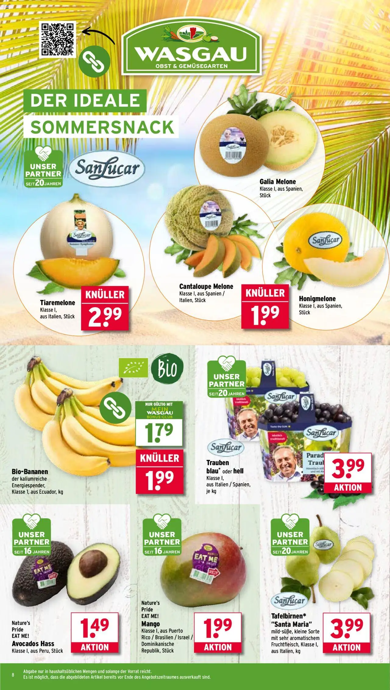 Wasgau Prospekt 	 - gültig ab dem 25.08.2025 | Seite: 8 | Produkte: Trauben, Honigmelone, Obst, Mango