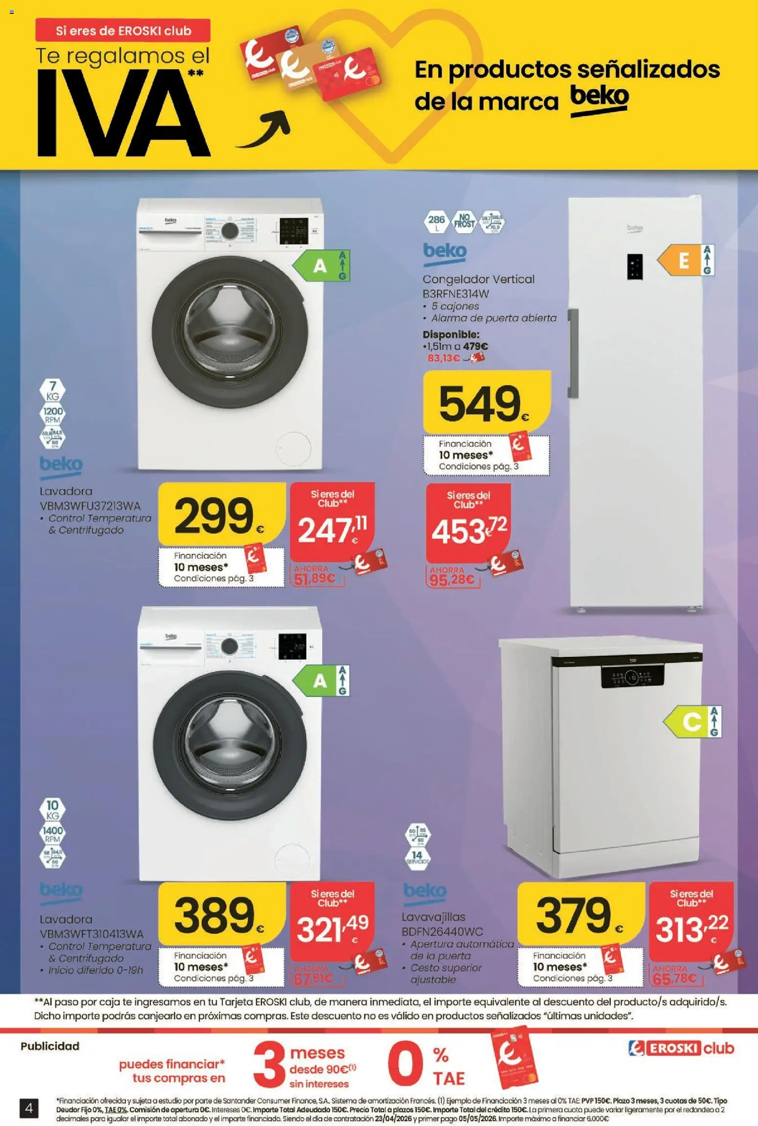 Eroski Oh Qué tecno │ válido desde el 23.04.2026 | Página: 4 | Productos: Té, Congelador, Lavavajillas, Caja