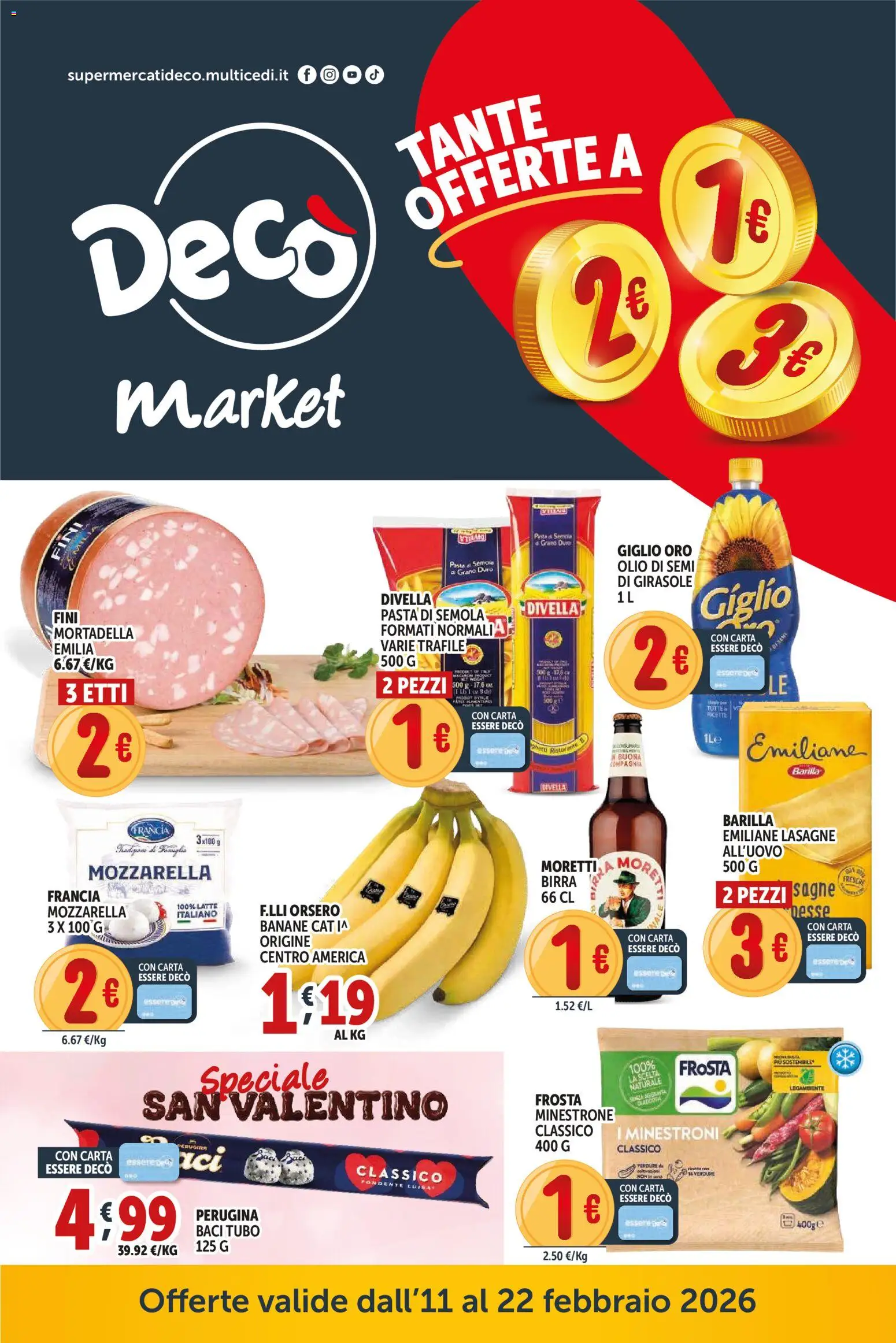Volantino Decò del 11.02.2026 | Pagina: 1 | Prodotti: Minestrone, Birra, Latte, Mortadella