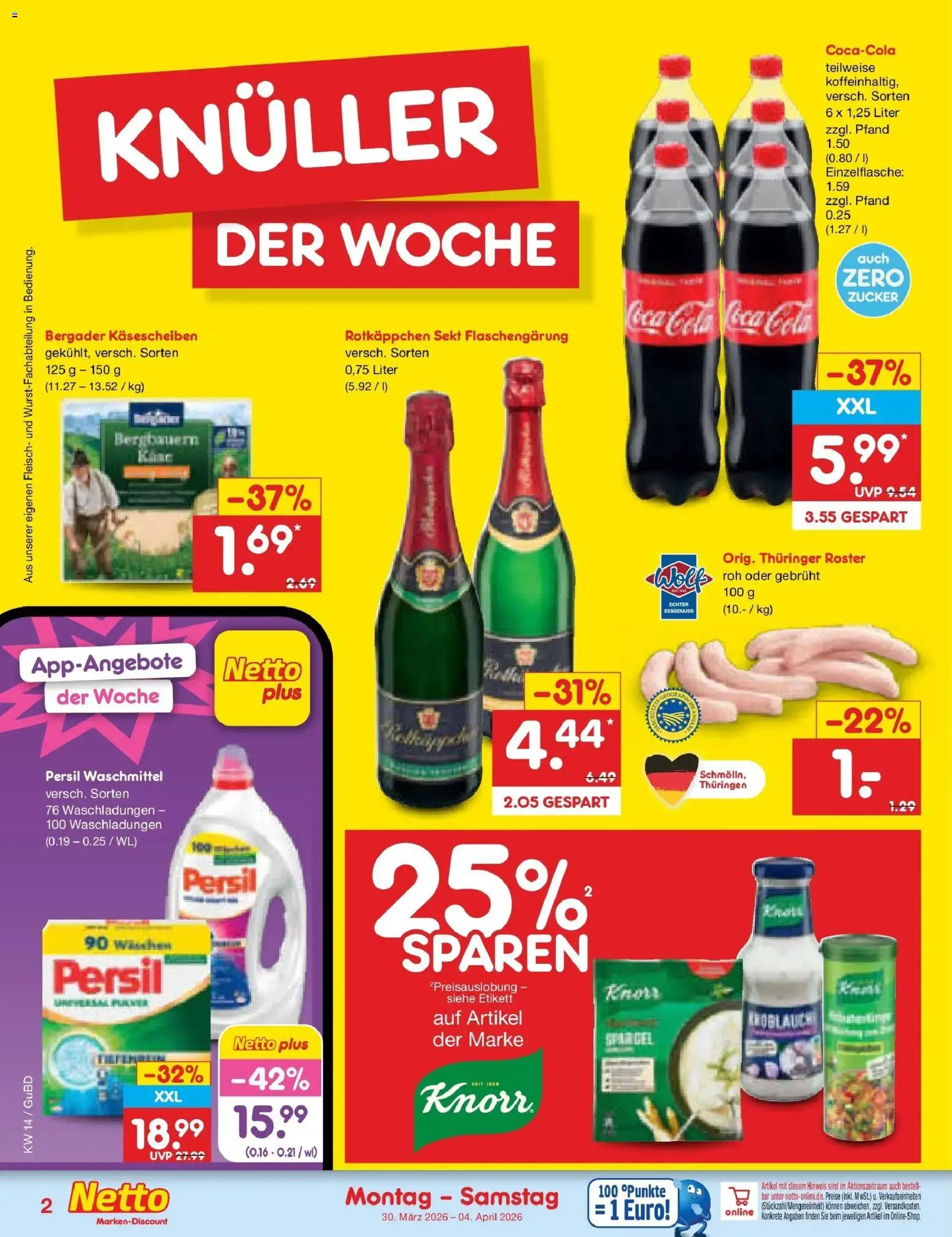 Netto Marken-Discount Prospekt Augustusburg	 – gültig ab 29.03.2026 | Seite: 2 | Produkte: Sekt, Waschmittel, Zucker, Fleisch