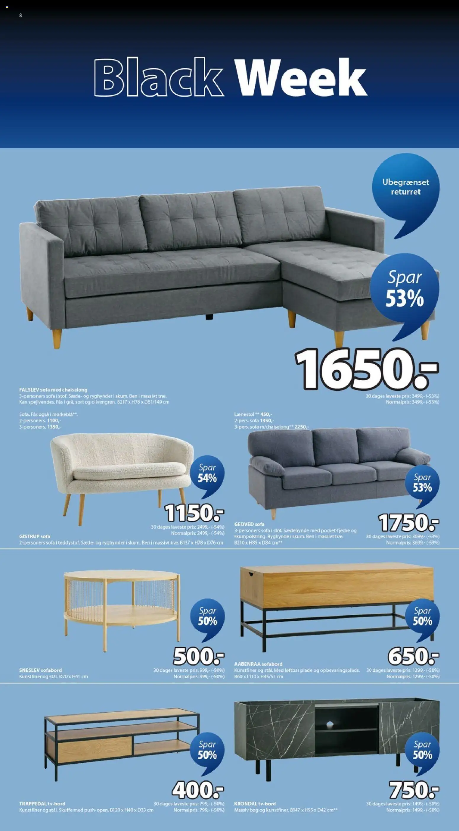 JYSK tilbudsavis – gyldig fra 24.11.2025 | Side: 8 | Produkter: Sofabord, Sofa, Lænestol