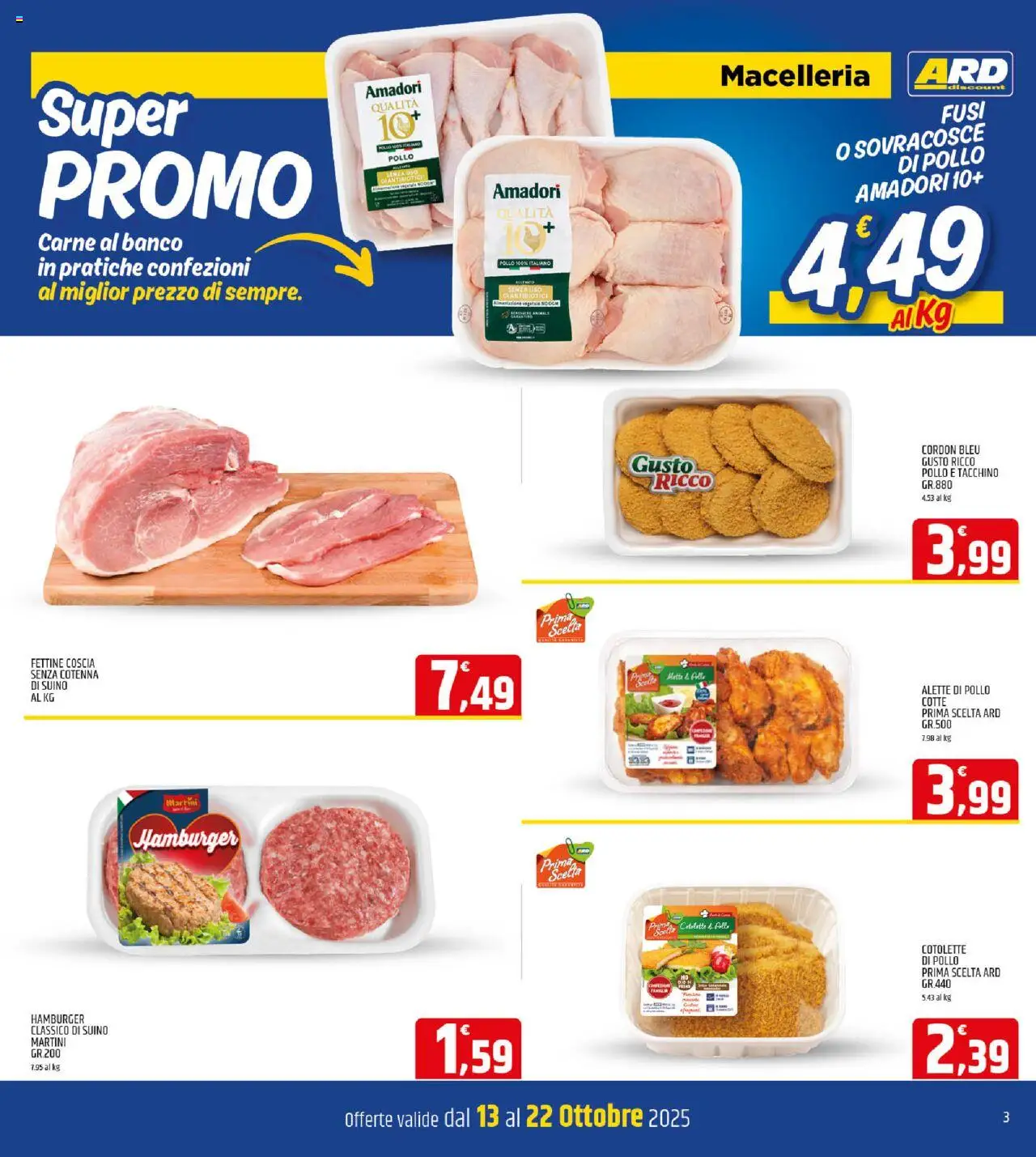 Volantino ARD Discount del 13.10.2025 | Pagina: 3 | Prodotti: Pollo, Suino, Tacchino, Hamburger