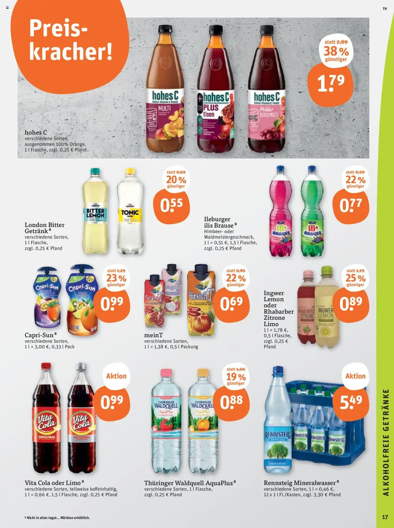 Tegut - Thüringen - gültig ab dem 28.07.2025 | Seite: 19 | Produkte: Mineralwasser, Vita cola, Hohes c, Rhabarber